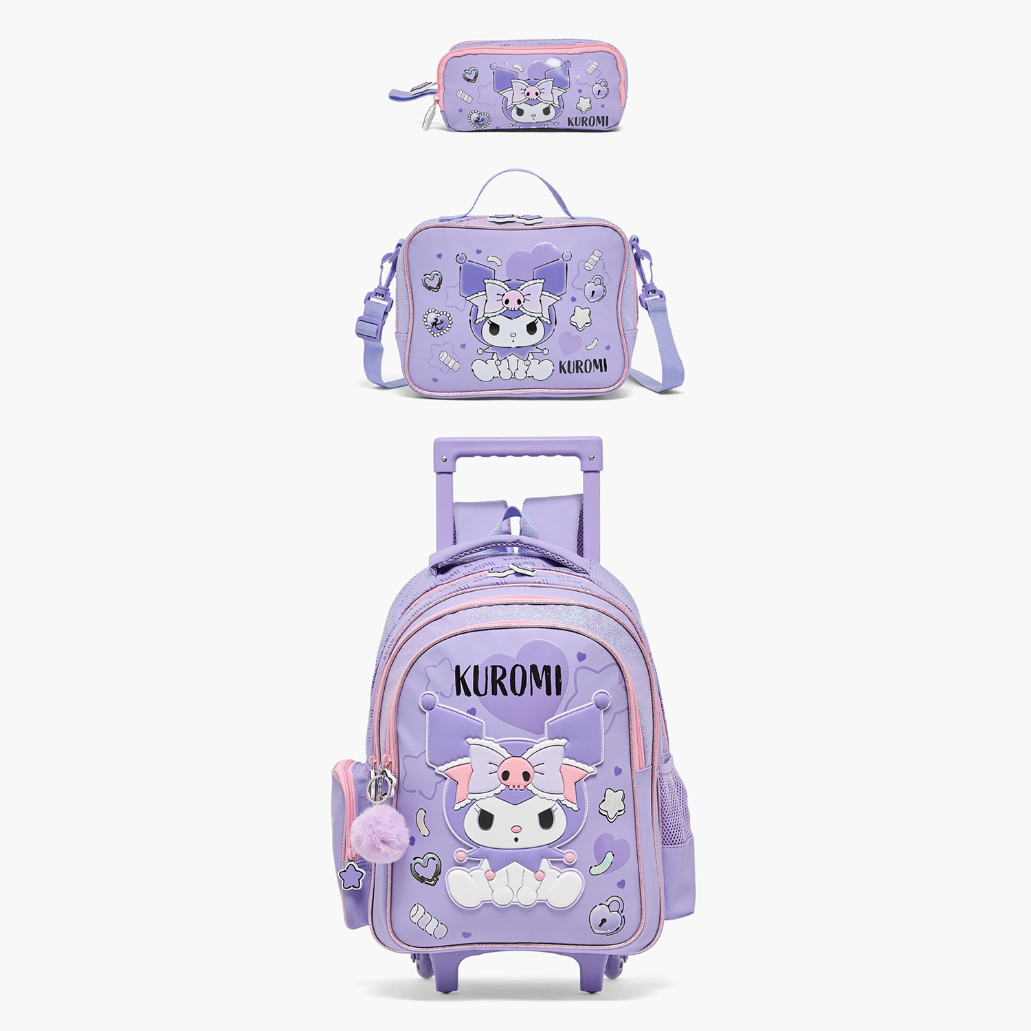 Sanrio Kuromi Print Trolley Bag for Girls 5-8 Years Retractable Handle - 19 inches-school-bagsandbackpacks-trolleybags-image-13