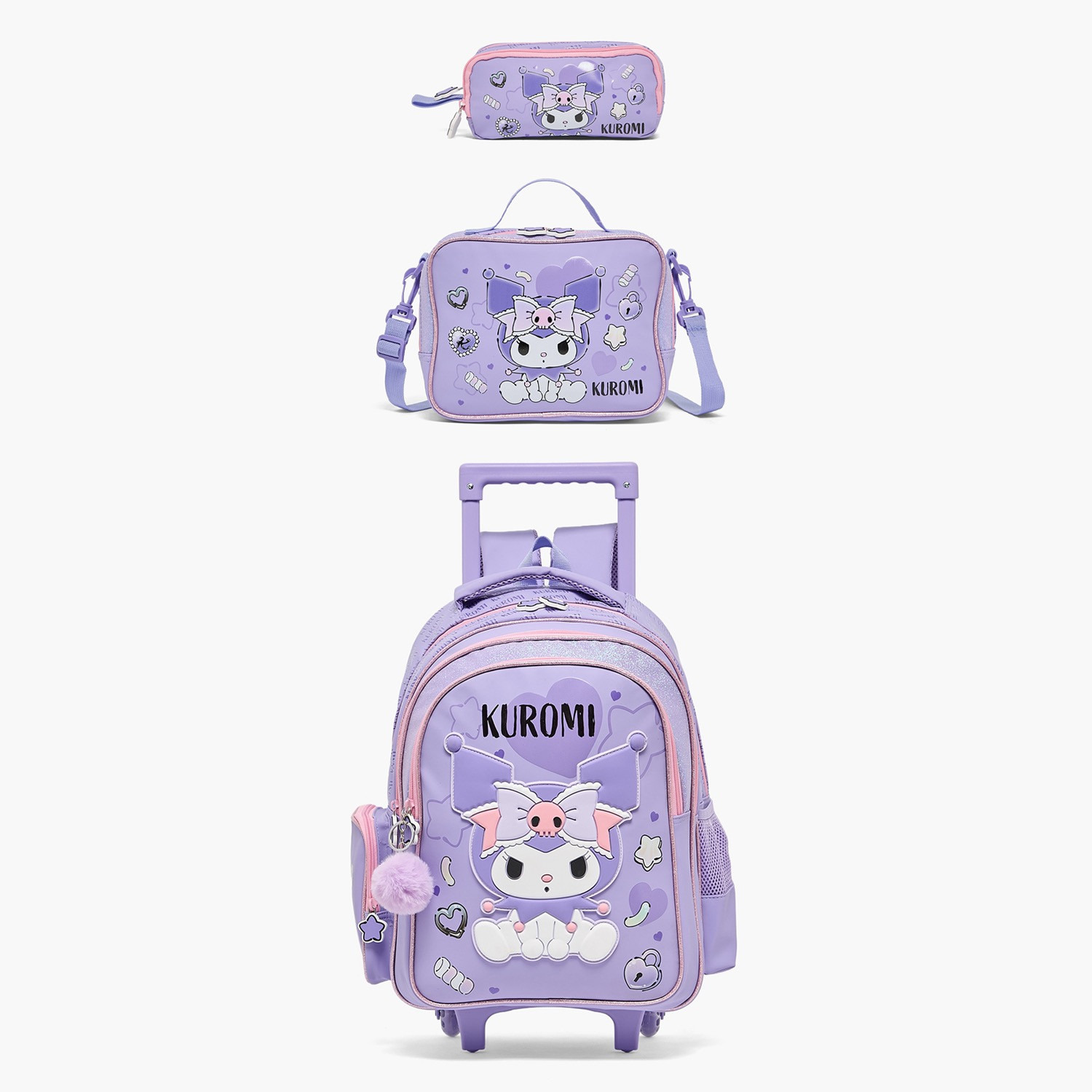 شنطة ترولي بطبعات كورومي ومقبض قابل للسحب للبنات من 5 - 8 سنوات من سانريو - 19 بوصة-school-bagsandbackpacks-trolleybags-image-15