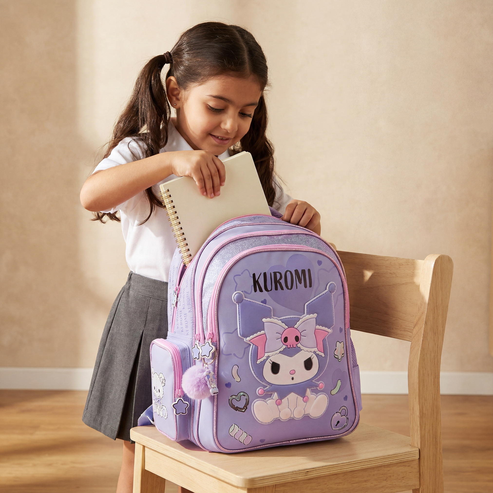 شنطة ظهر بطبعات كورومي وحمالات كتف قابلة للتعديل للبنات من 5 - 8 سنوات من سانريو - 16 بوصة-school-bagsandbackpacks-backpacks-image-3