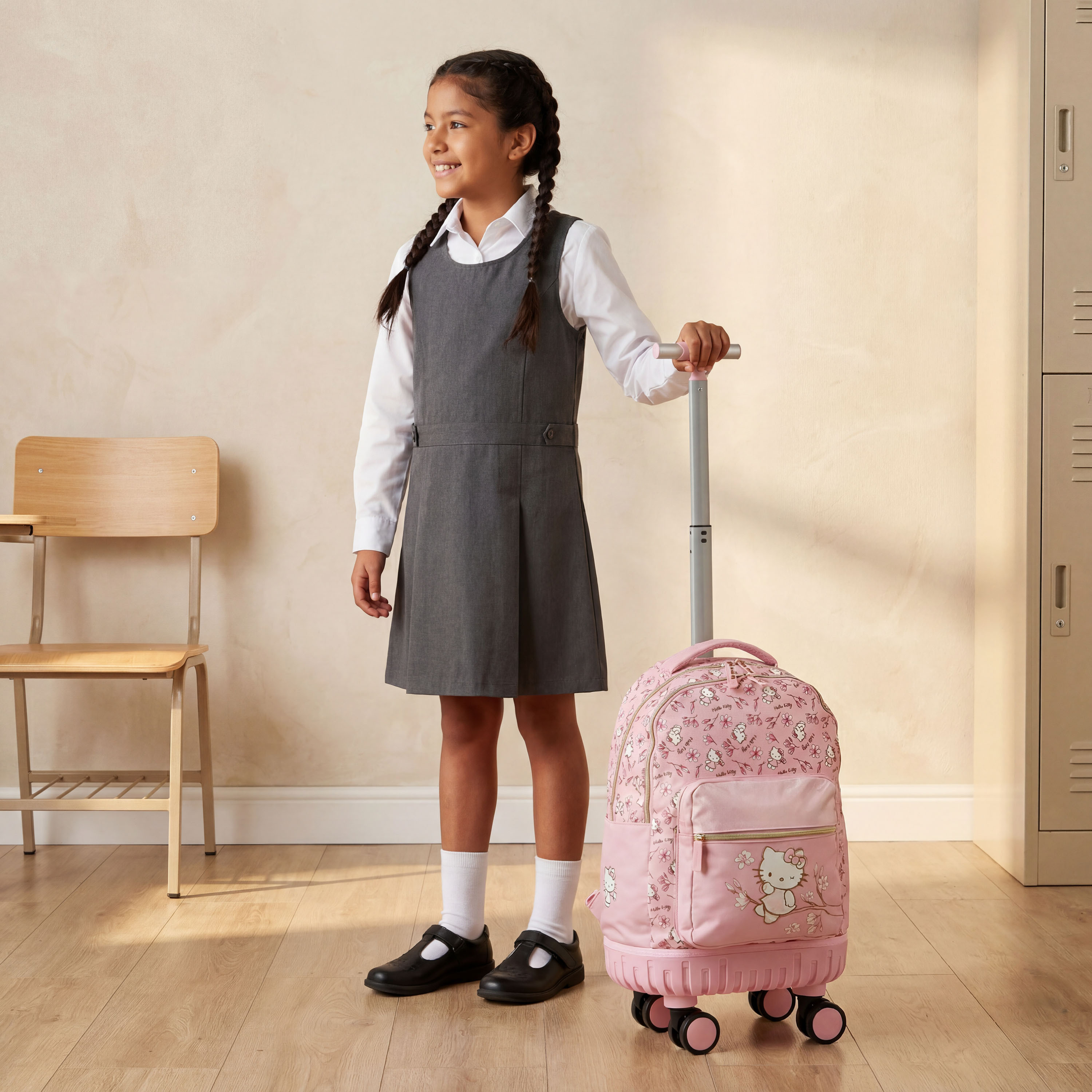 Sanrio Hello Kitty Print Trolley Bag for Girls 8-12 Years with Durable Wheels - 18 inches-school-bagsandbackpacks-trolleybags-image-3