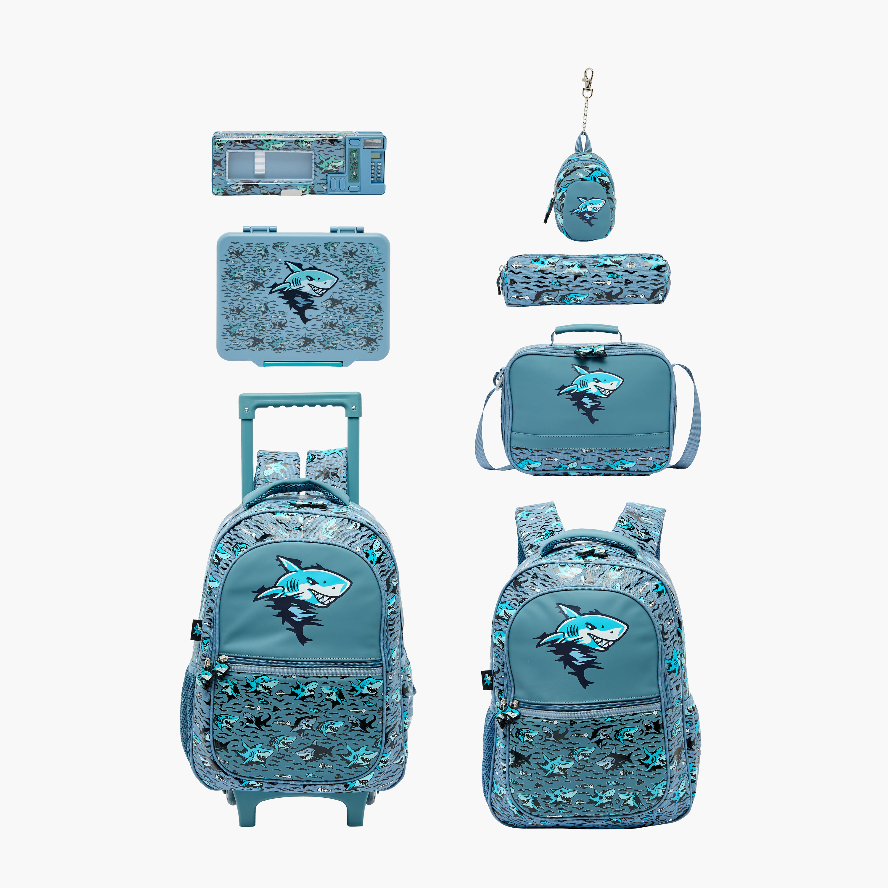 Juniors Backpack Keychain for Boys 5-8 Years with Shark Print-school-stationery-accessories-image-6