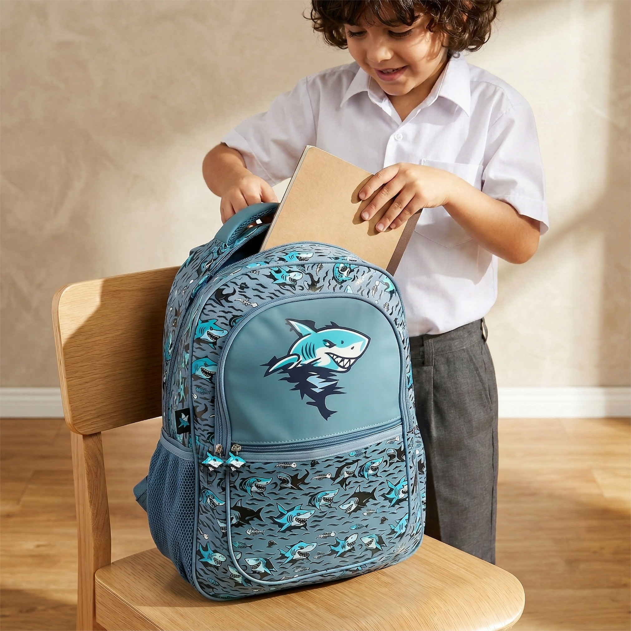 شنطة ظهر بطبعات قرش للأولاد 5-8 سنوات مع حجرة للابتوب من جونيورز - 16 بوصة-school-bagsandbackpacks-backpacks-image-3