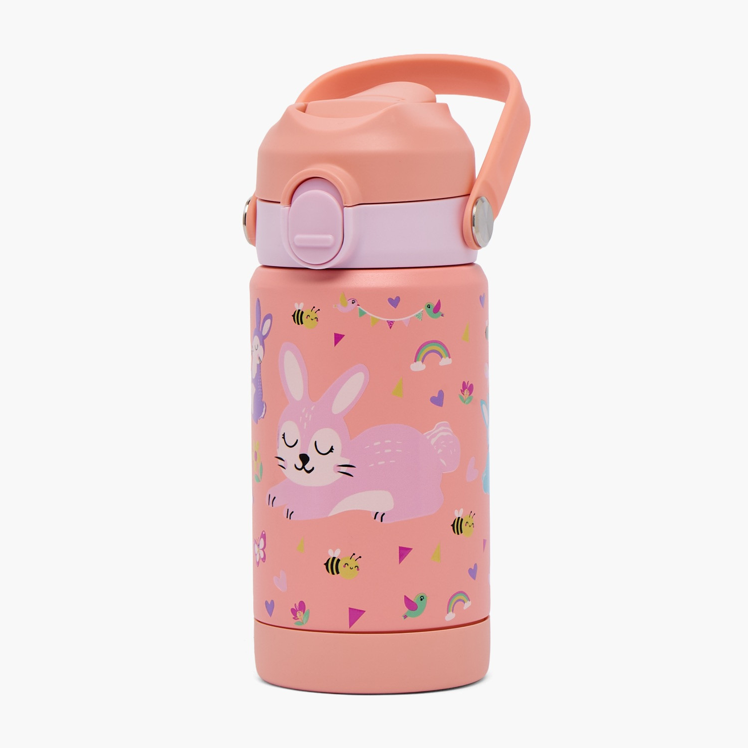 قارورة مياه ستانلس ستيل بطبعات أرنب وفوهة قلاب ومقبض من جونيورز-school-waterbottles-image-1