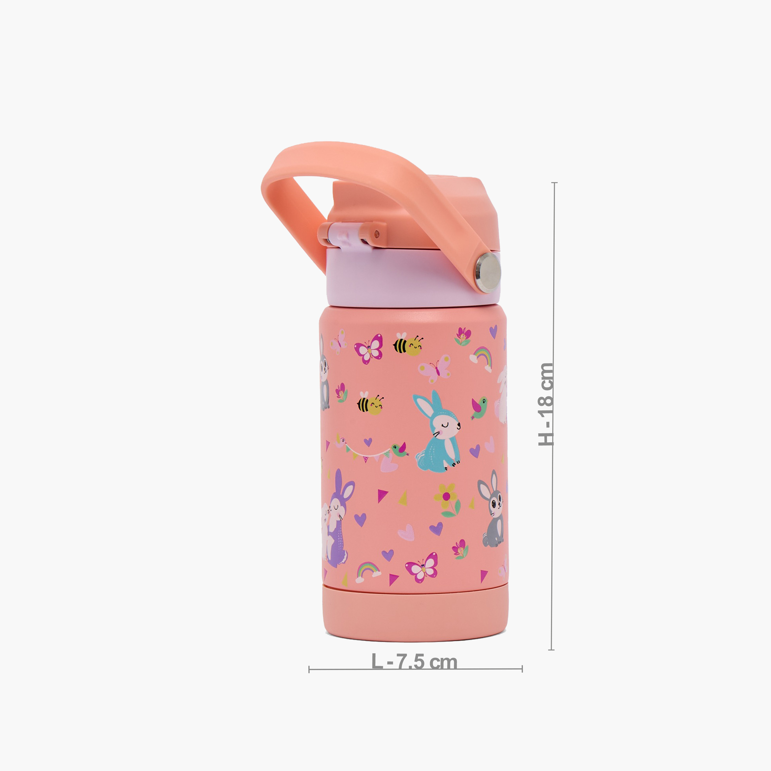 قارورة مياه ستانلس ستيل بطبعات أرنب وفوهة قلاب ومقبض من جونيورز-school-waterbottles-image-3