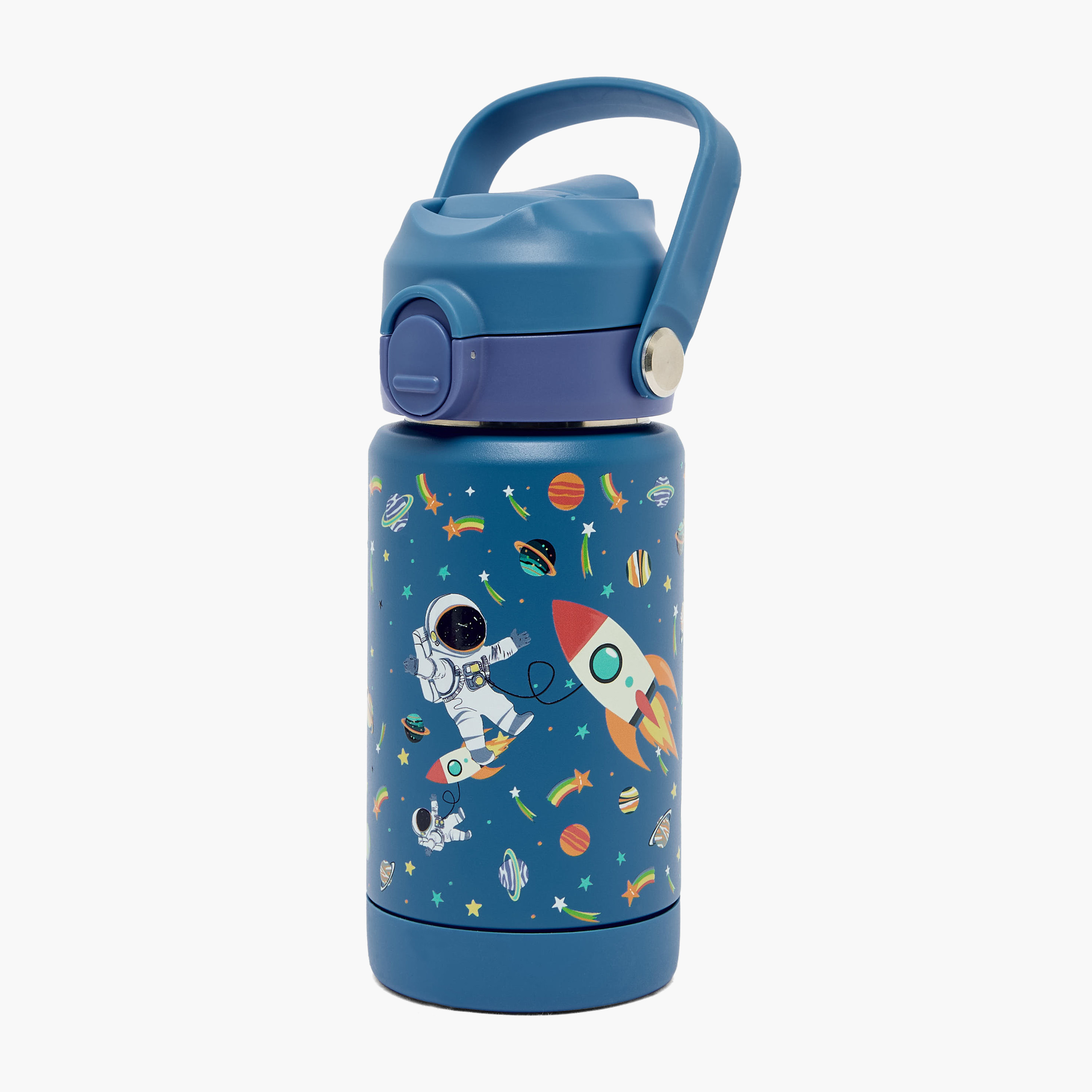 قارورة مياه ستانلس ستيل بطبعات رائد فضاء بفتحة واسعة وحلقة حمل من جونيورز-school-waterbottles-image-1