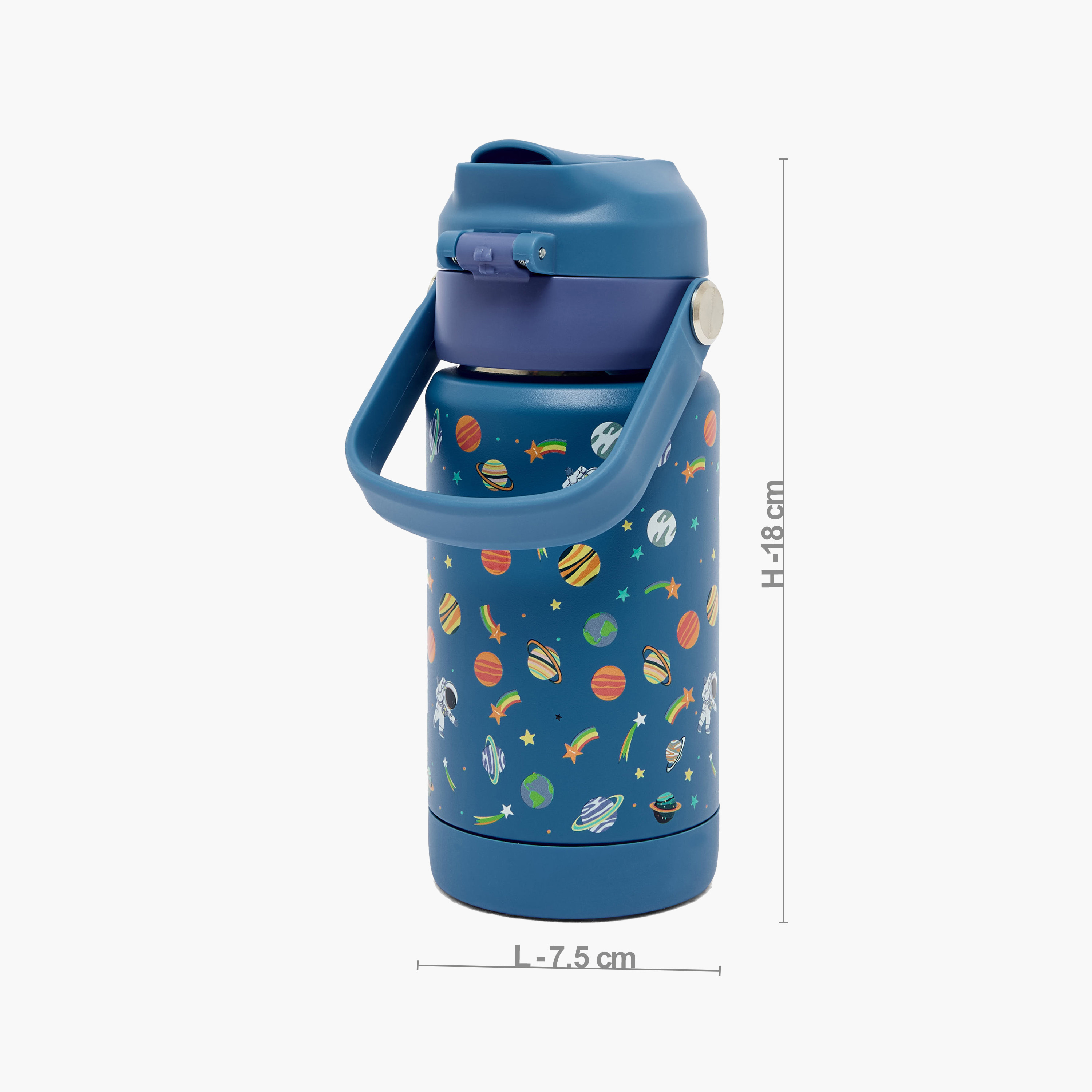قارورة مياه ستانلس ستيل بطبعات رائد فضاء بفتحة واسعة وحلقة حمل من جونيورز-school-waterbottles-image-3