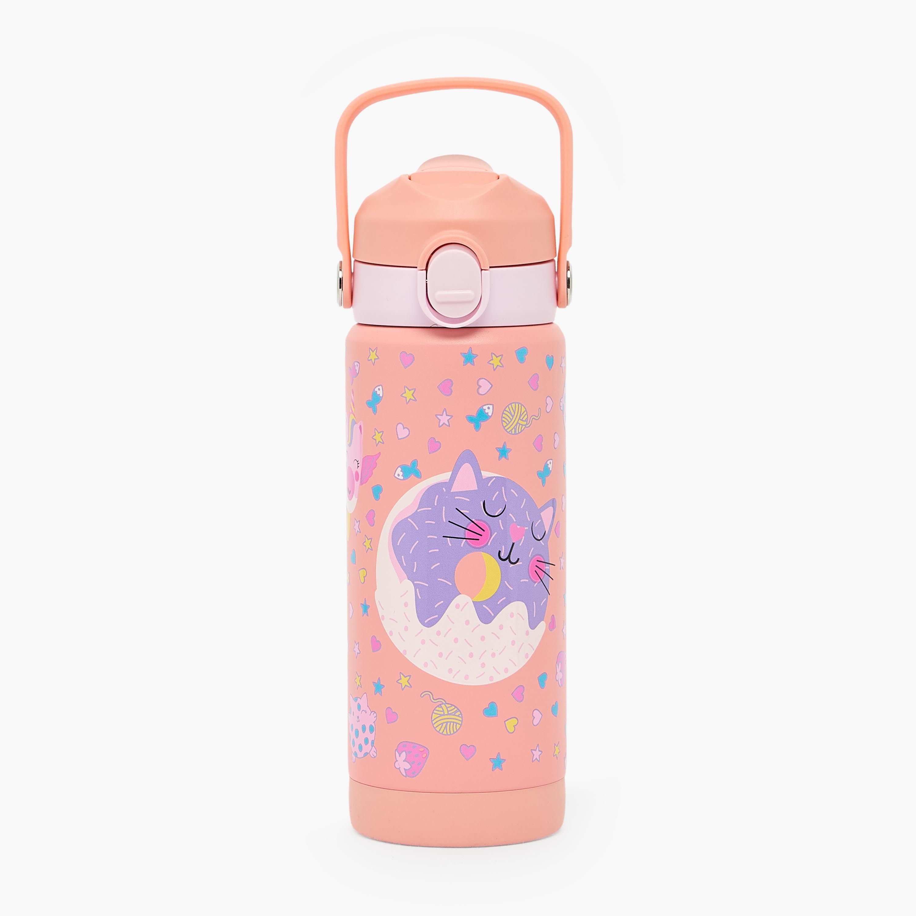 Juniors Cat Print Stainless Steel Water Bottle with Flip Spout and Handle-school-waterbottles-image-1