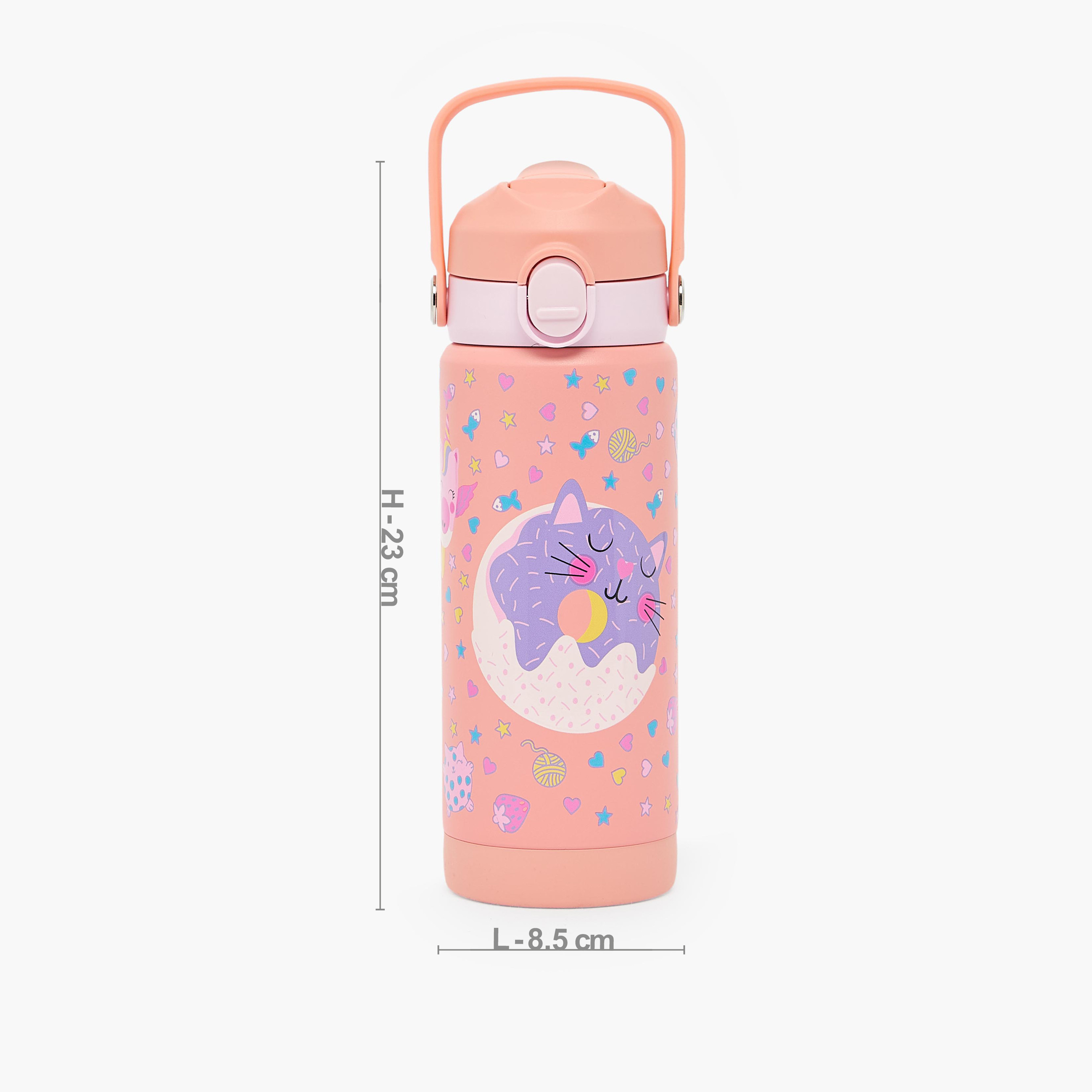Juniors Cat Print Stainless Steel Water Bottle with Flip Spout and Handle-school-waterbottles-image-3