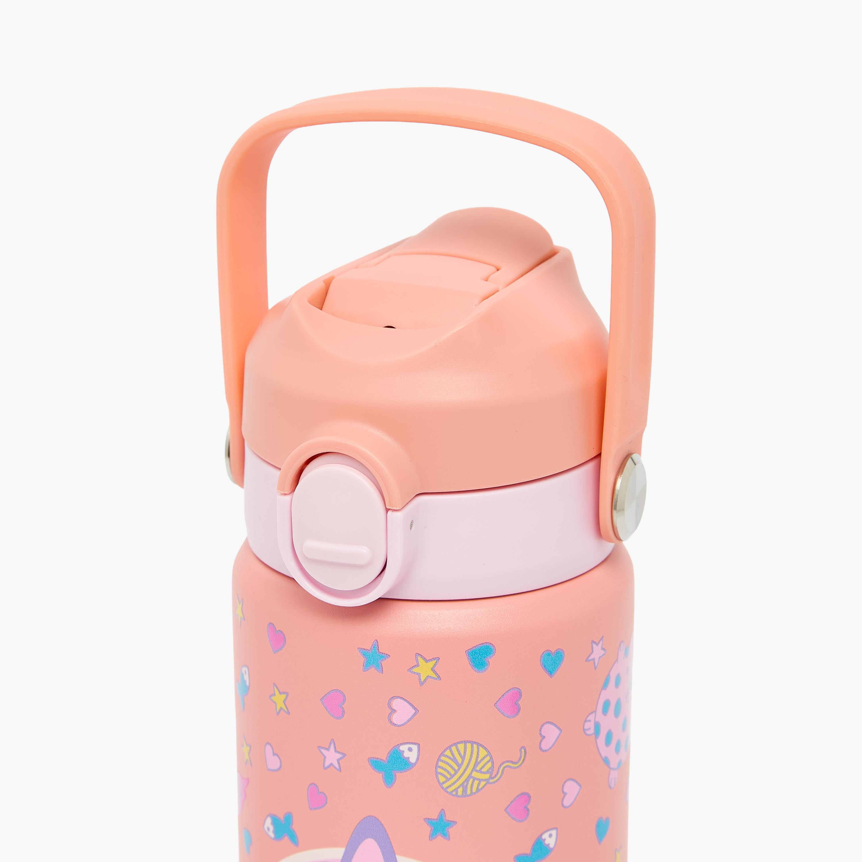 Juniors Cat Print Stainless Steel Water Bottle with Flip Spout and Handle-school-waterbottles-image-4