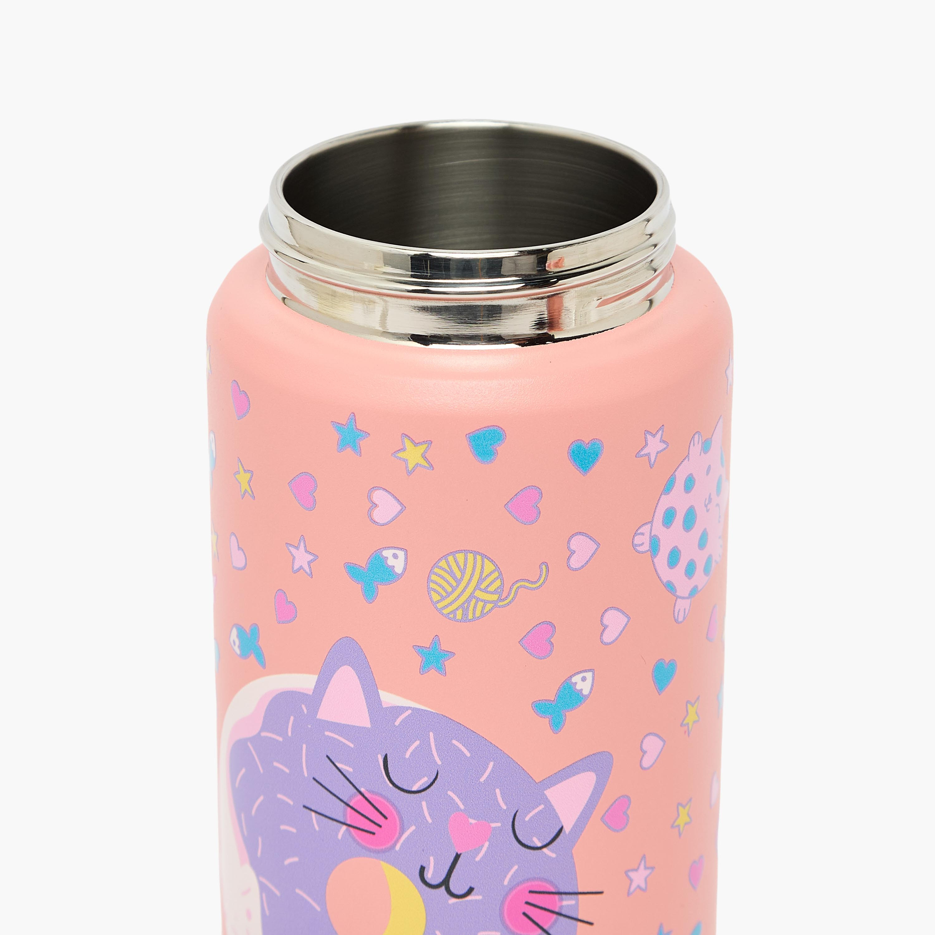 Juniors Cat Print Stainless Steel Water Bottle with Flip Spout and Handle-school-waterbottles-image-5