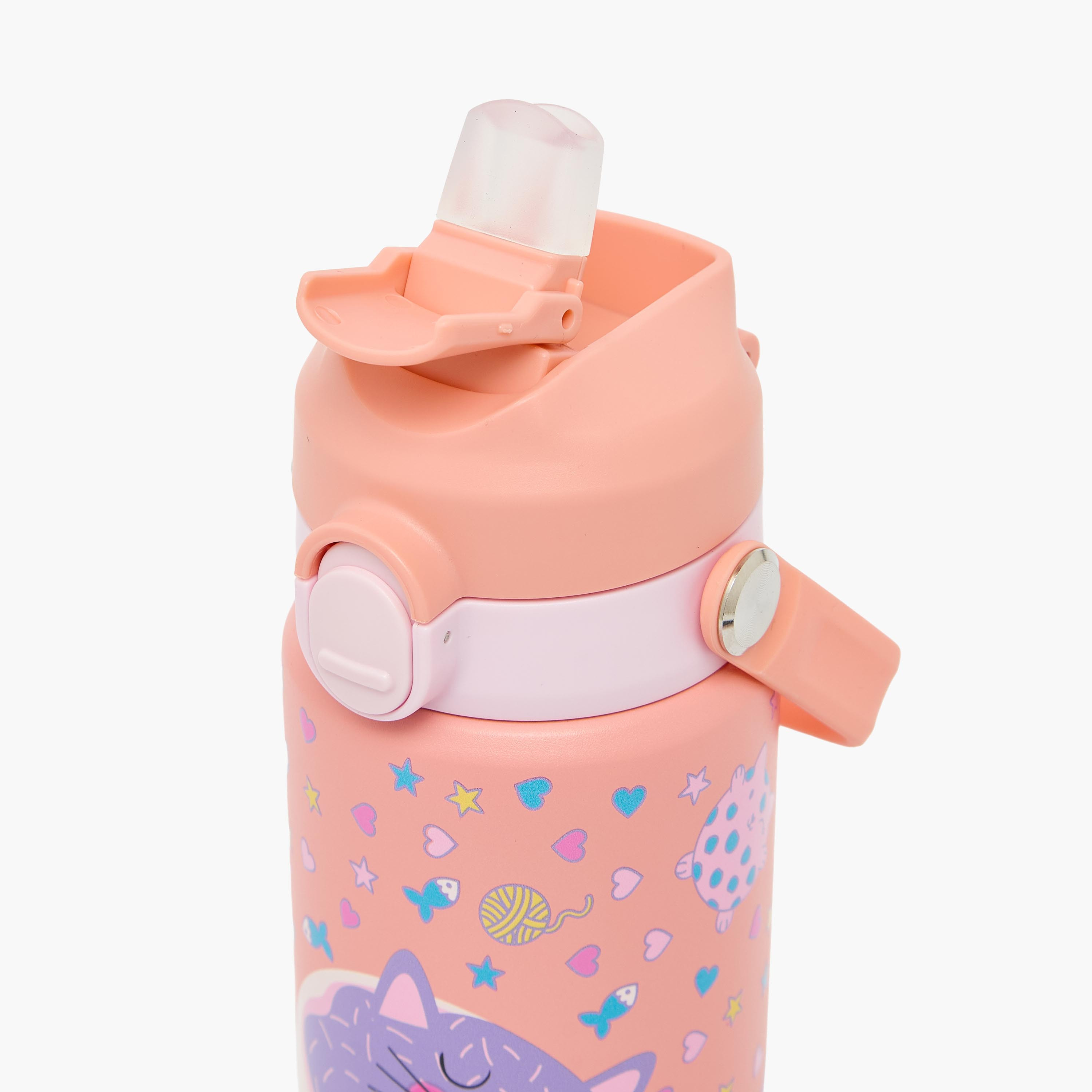 Juniors Cat Print Stainless Steel Water Bottle with Flip Spout and Handle-school-waterbottles-image-6