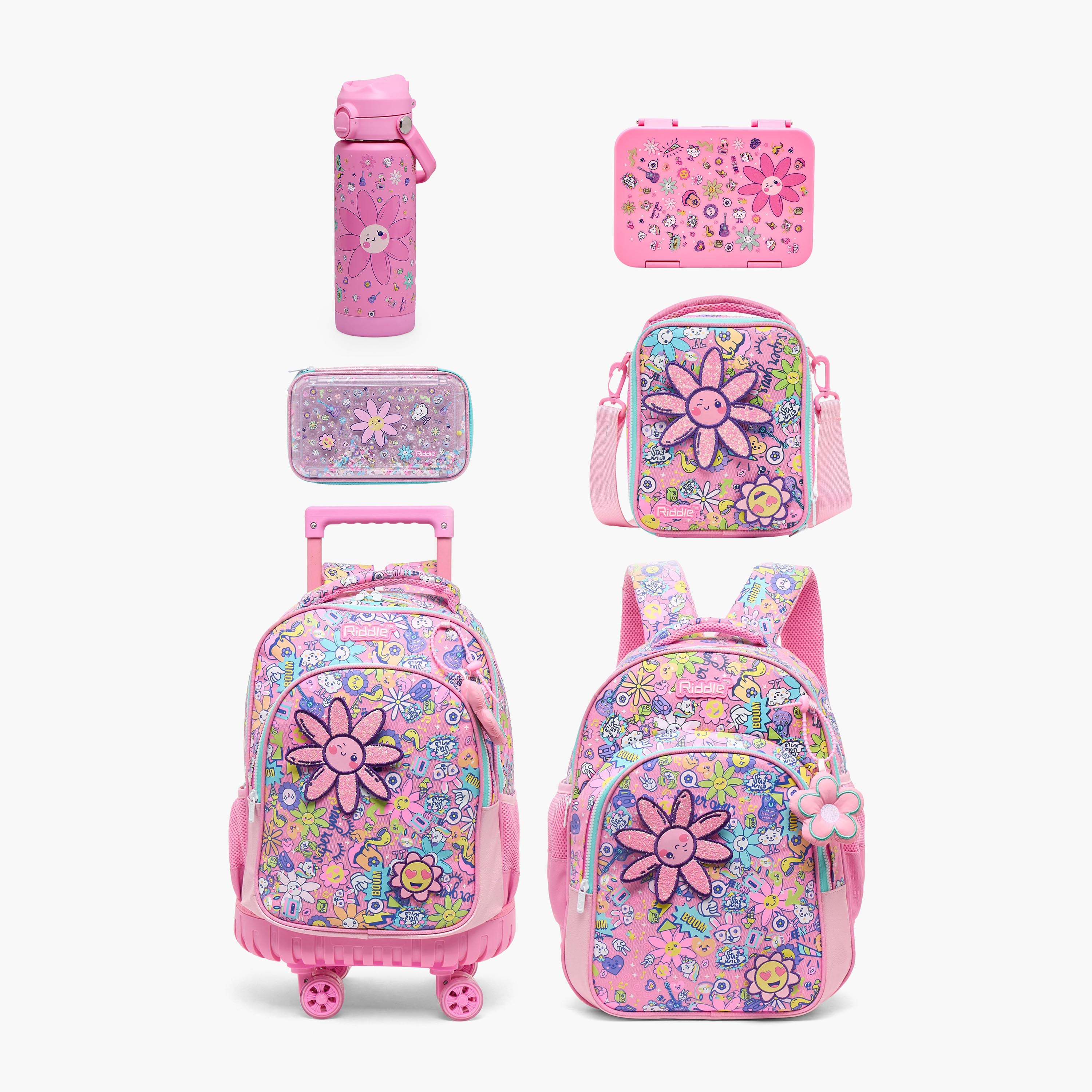 Juniors Floral Print Stainless Steel Water Bottle with Straw Spout and Handle-school-waterbottles-image-9