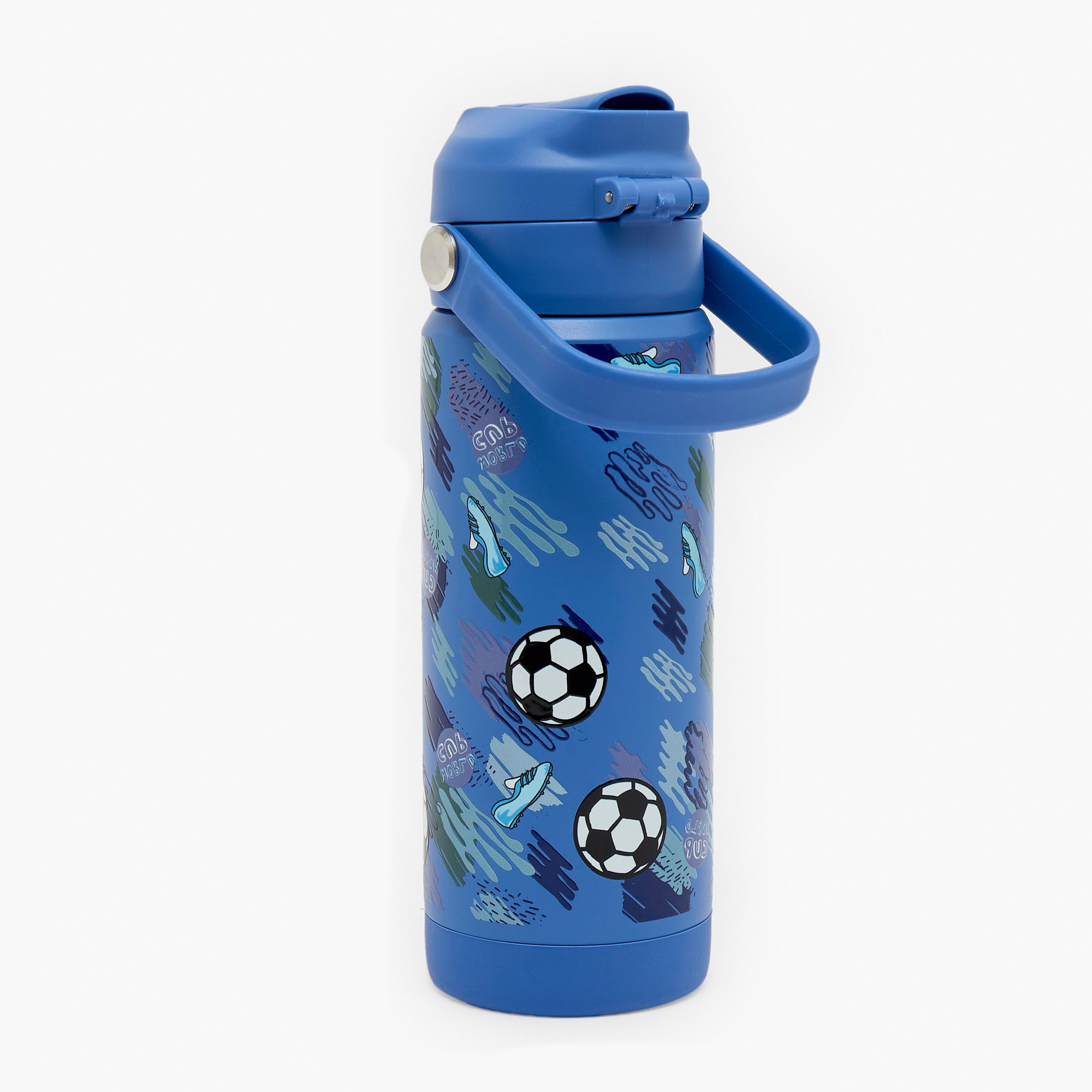 Juniors Football Print Stainless Steel Water Bottle with Flip Spout and Handle-school-waterbottles-image-1