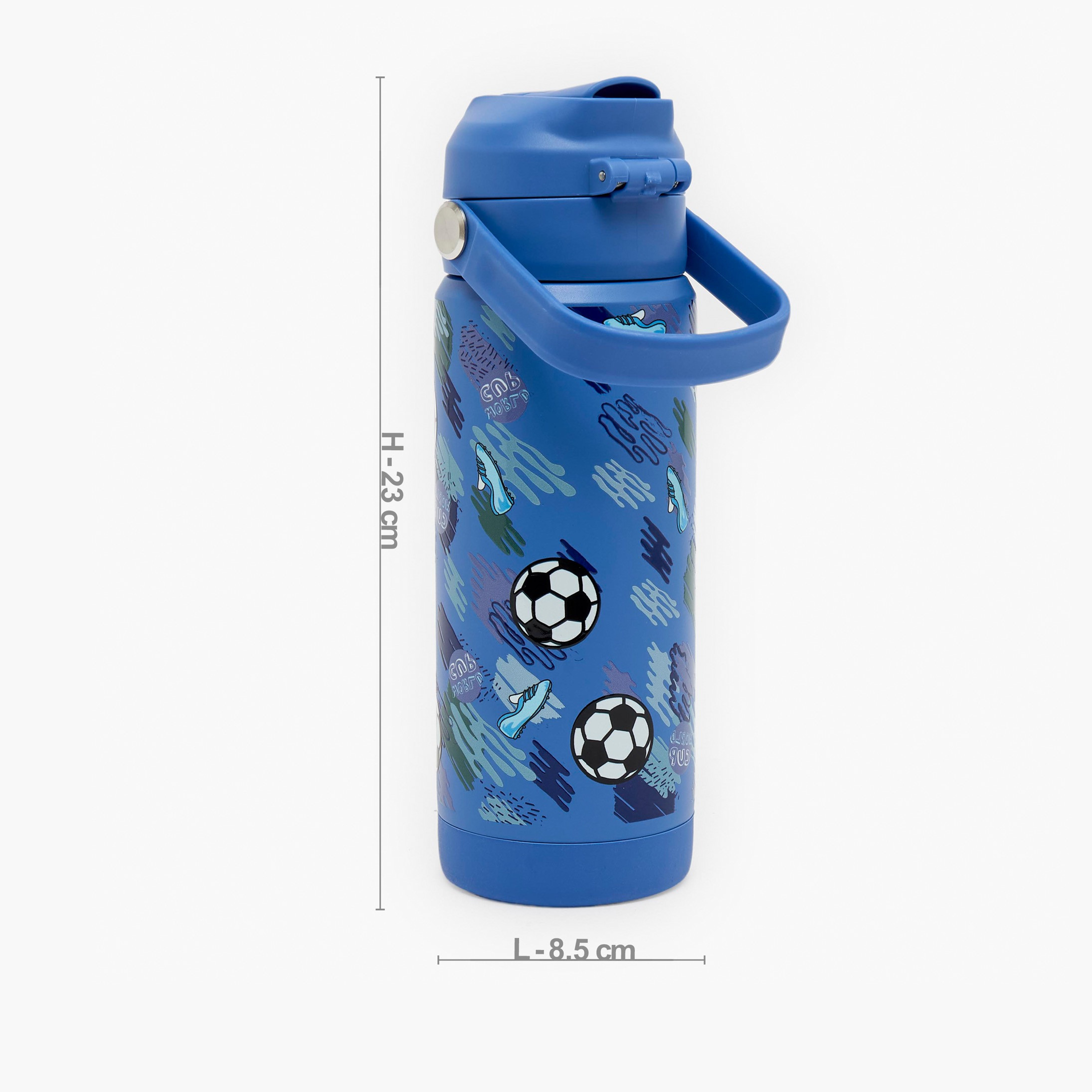 Juniors Football Print Stainless Steel Water Bottle with Flip Spout and Handle-school-waterbottles-image-3