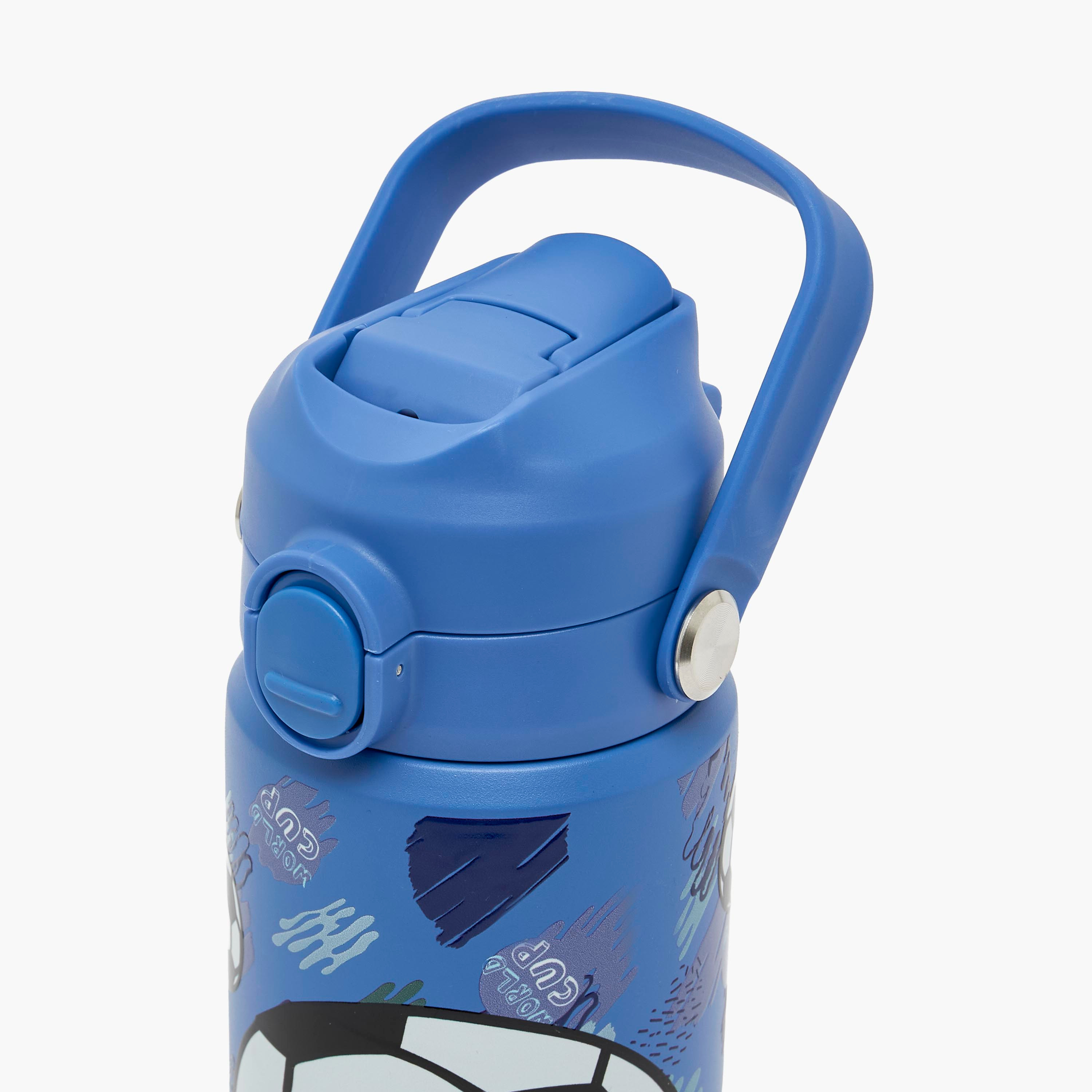 Juniors Football Print Stainless Steel Water Bottle with Flip Spout and Handle-school-waterbottles-image-4