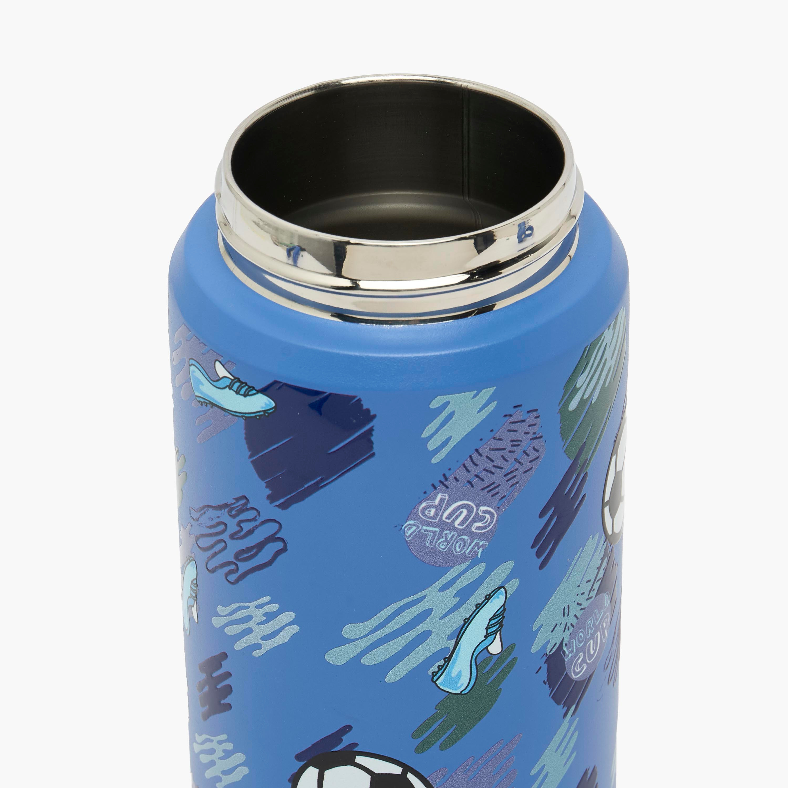 Juniors Football Print Stainless Steel Water Bottle with Flip Spout and Handle-school-waterbottles-image-5