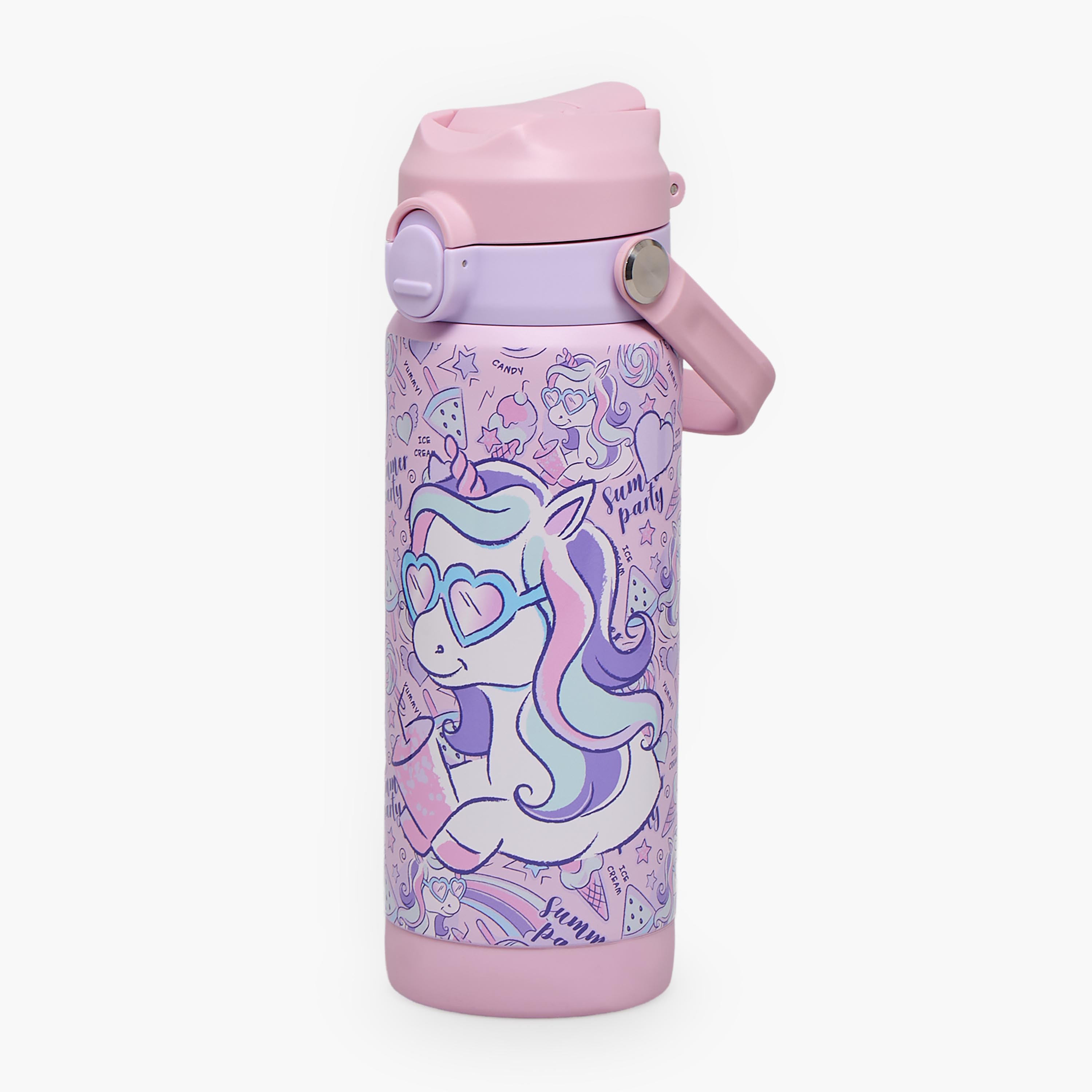 Juniors Unicorn Print Stainless Steel Water Bottle with Flip Spout and Handle-school-waterbottles-image-1