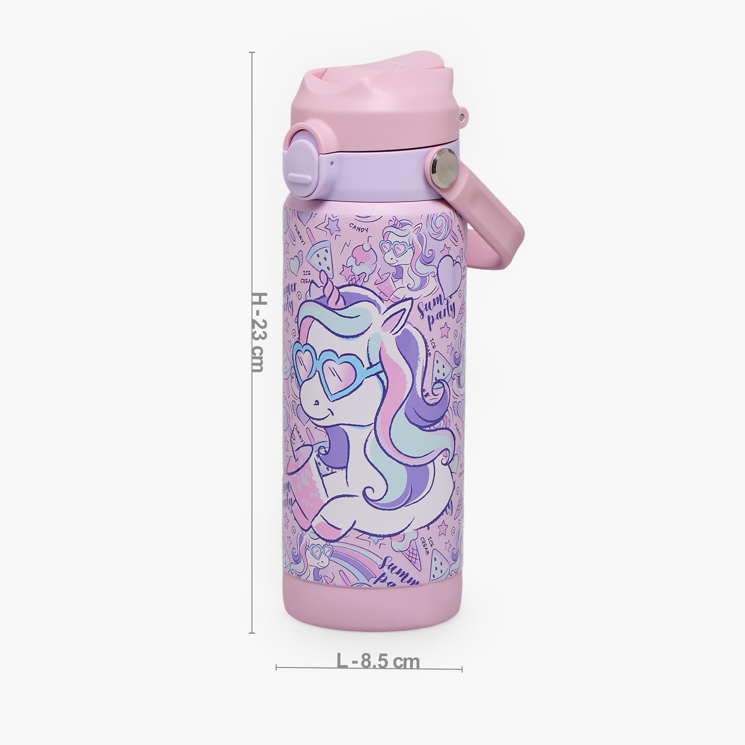 Juniors Unicorn Print Stainless Steel Water Bottle with Flip Spout and Handle-school-waterbottles-image-3