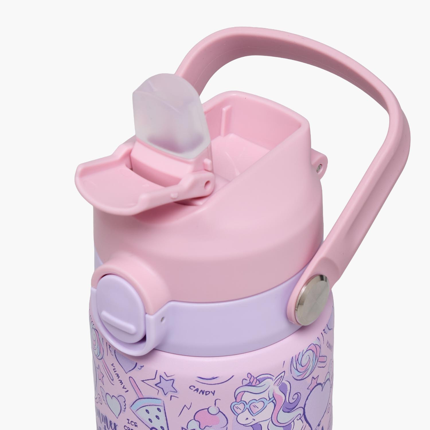 Juniors Unicorn Print Stainless Steel Water Bottle with Flip Spout and Handle-school-waterbottles-image-6