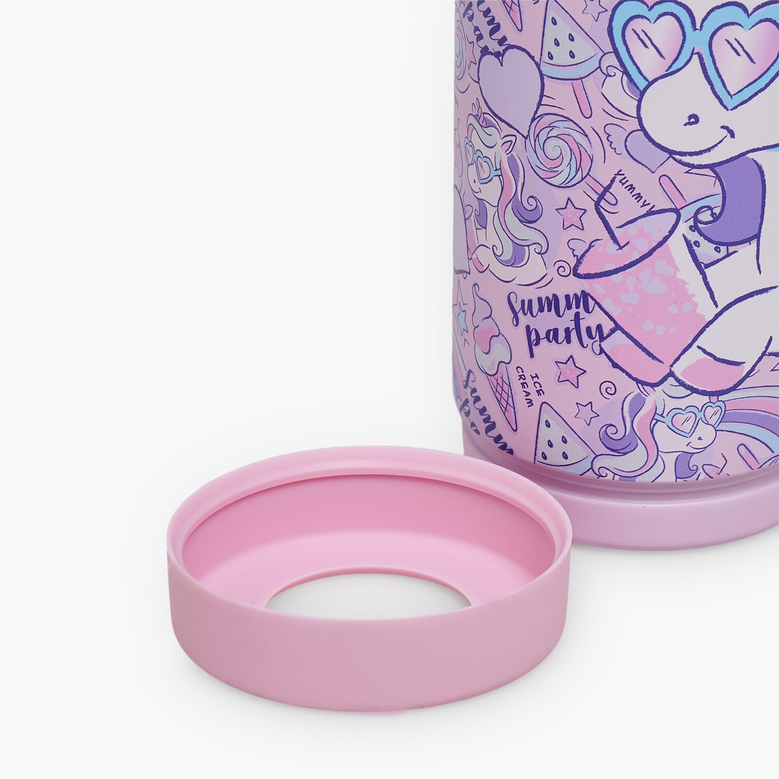 Juniors Unicorn Print Stainless Steel Water Bottle with Flip Spout and Handle-school-waterbottles-image-8