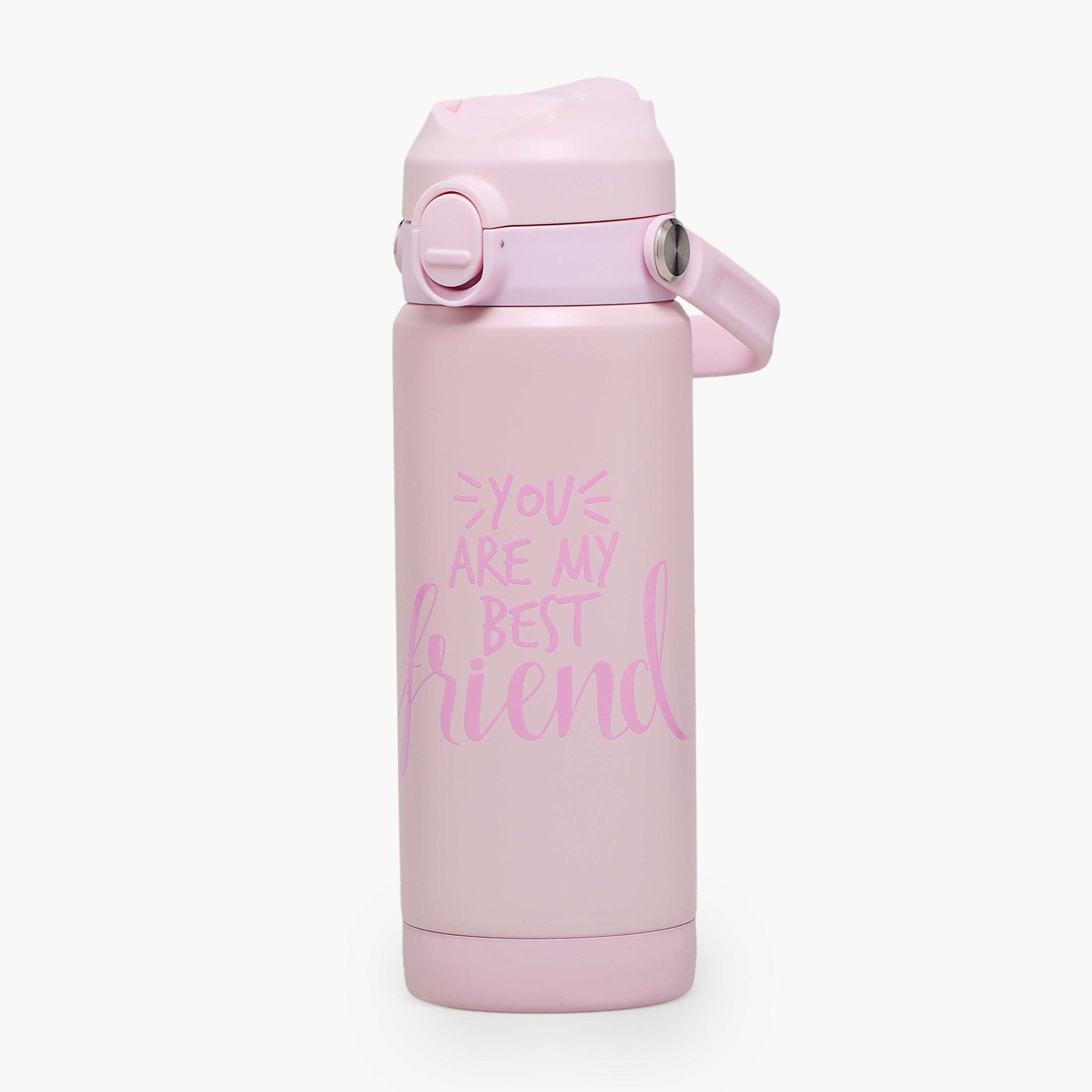 Juniors Slogan Print Stainless Steel Water Bottle with Flip Spout and Handle-school-waterbottles-image-1