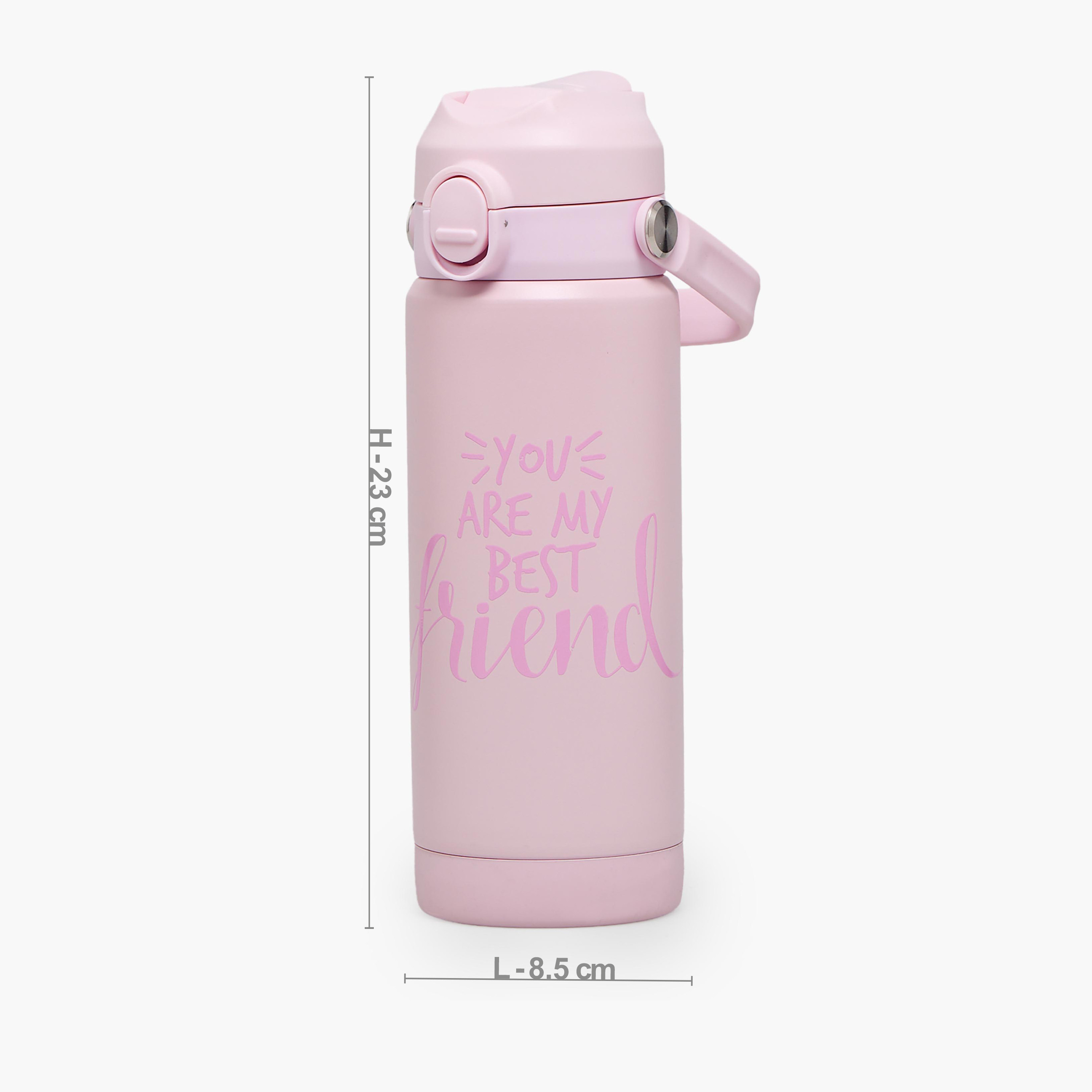 Juniors Slogan Print Stainless Steel Water Bottle with Flip Spout and Handle-school-waterbottles-image-3