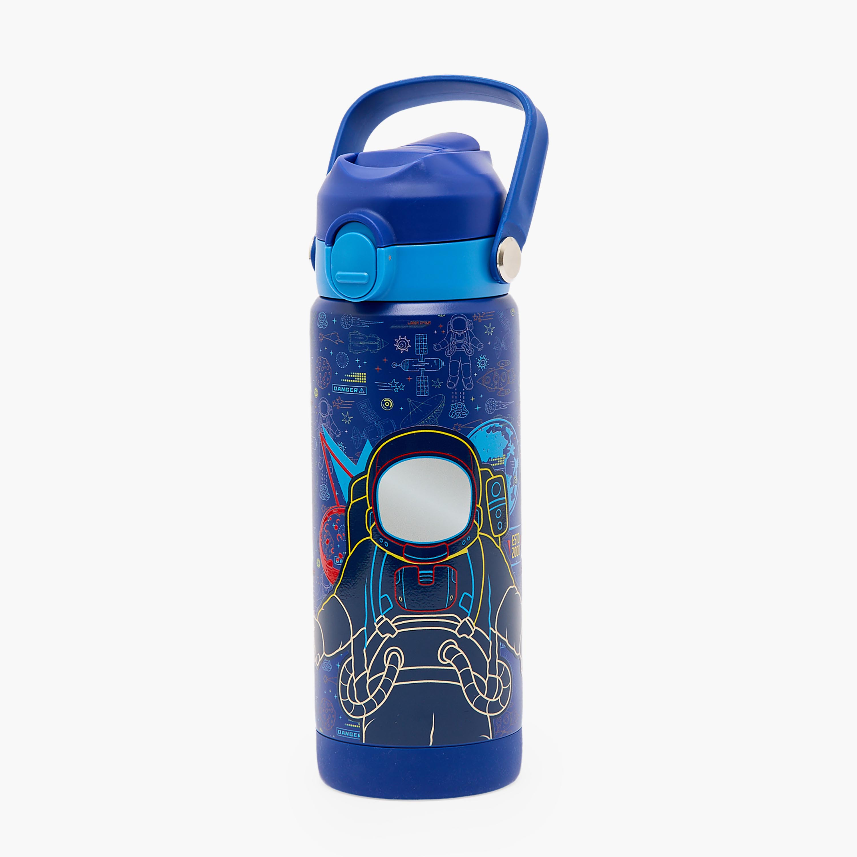 Juniors Astronaut Print Stainless Steel Water Bottle with Flip Spout and Handle-school-waterbottles-image-1