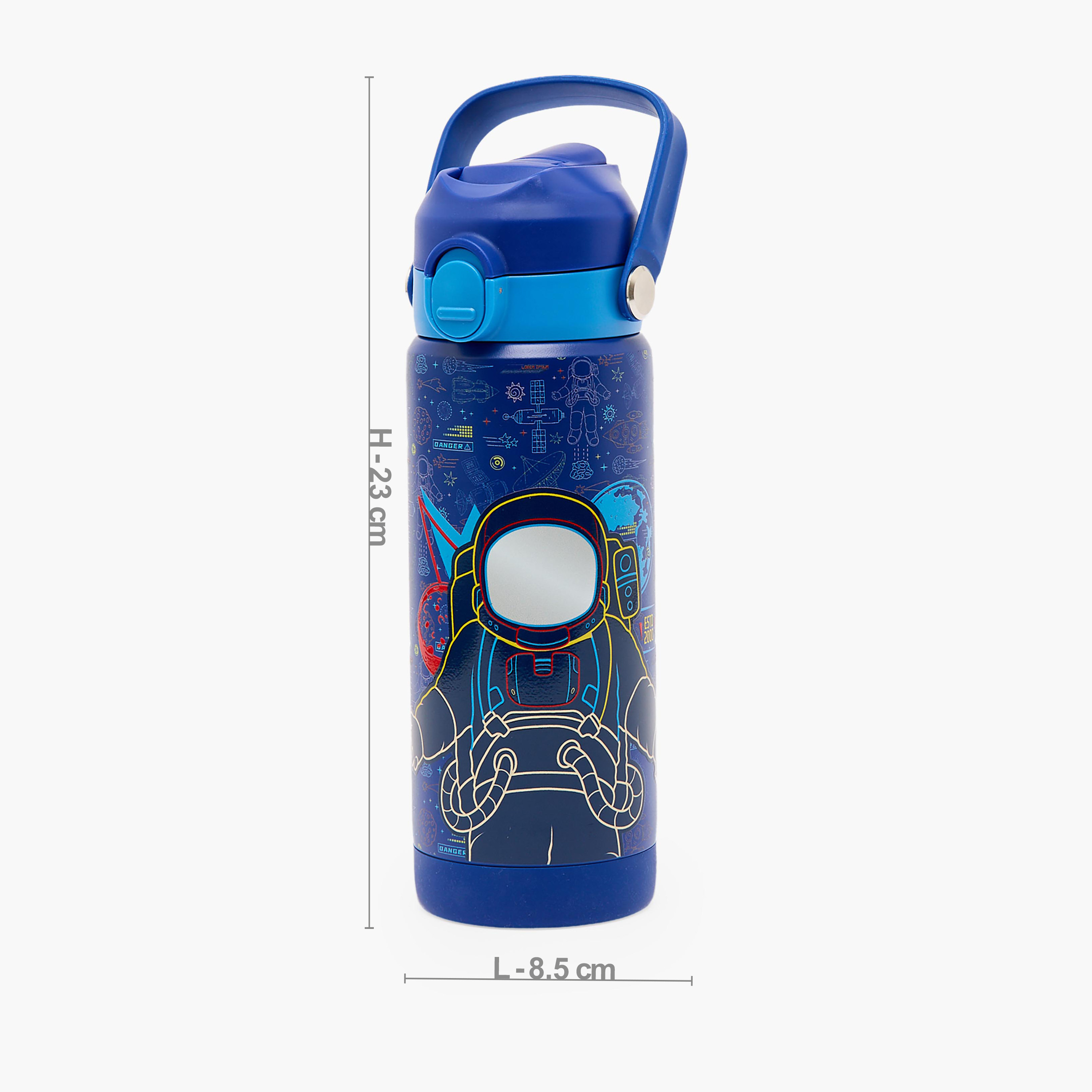 Juniors Astronaut Print Stainless Steel Water Bottle with Flip Spout and Handle-school-waterbottles-image-3