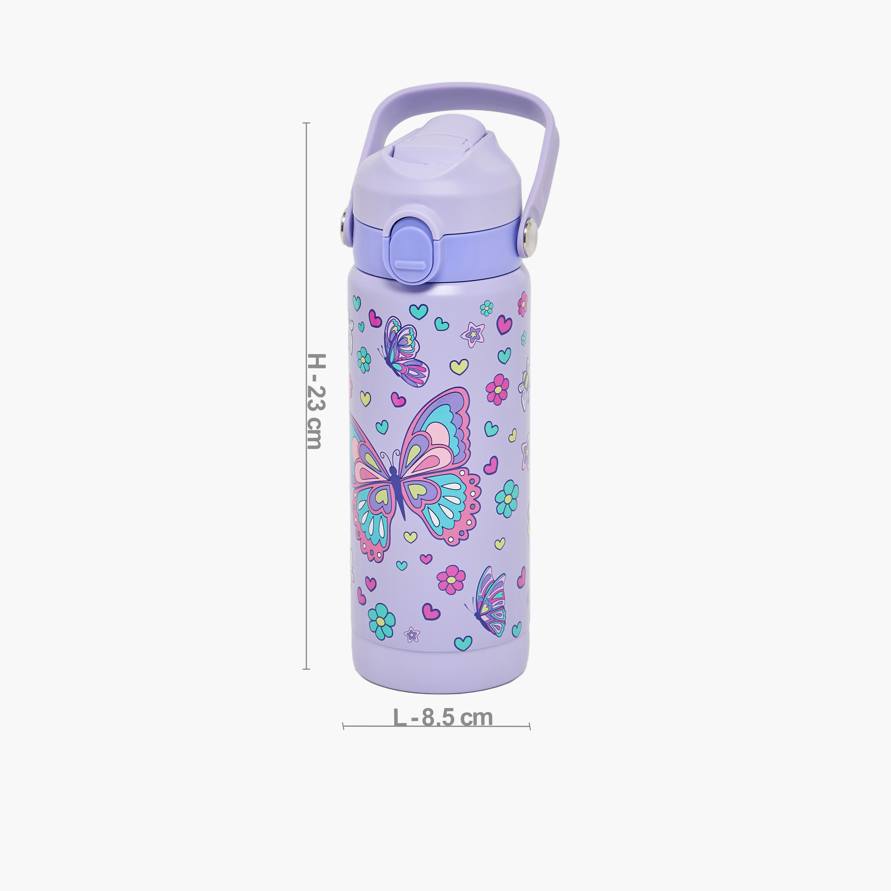 قارورة مياه ستانلس ستيل بمقبض وفوهة قلابة وطبعات فراشة من جونيورز-school-waterbottles-image-3