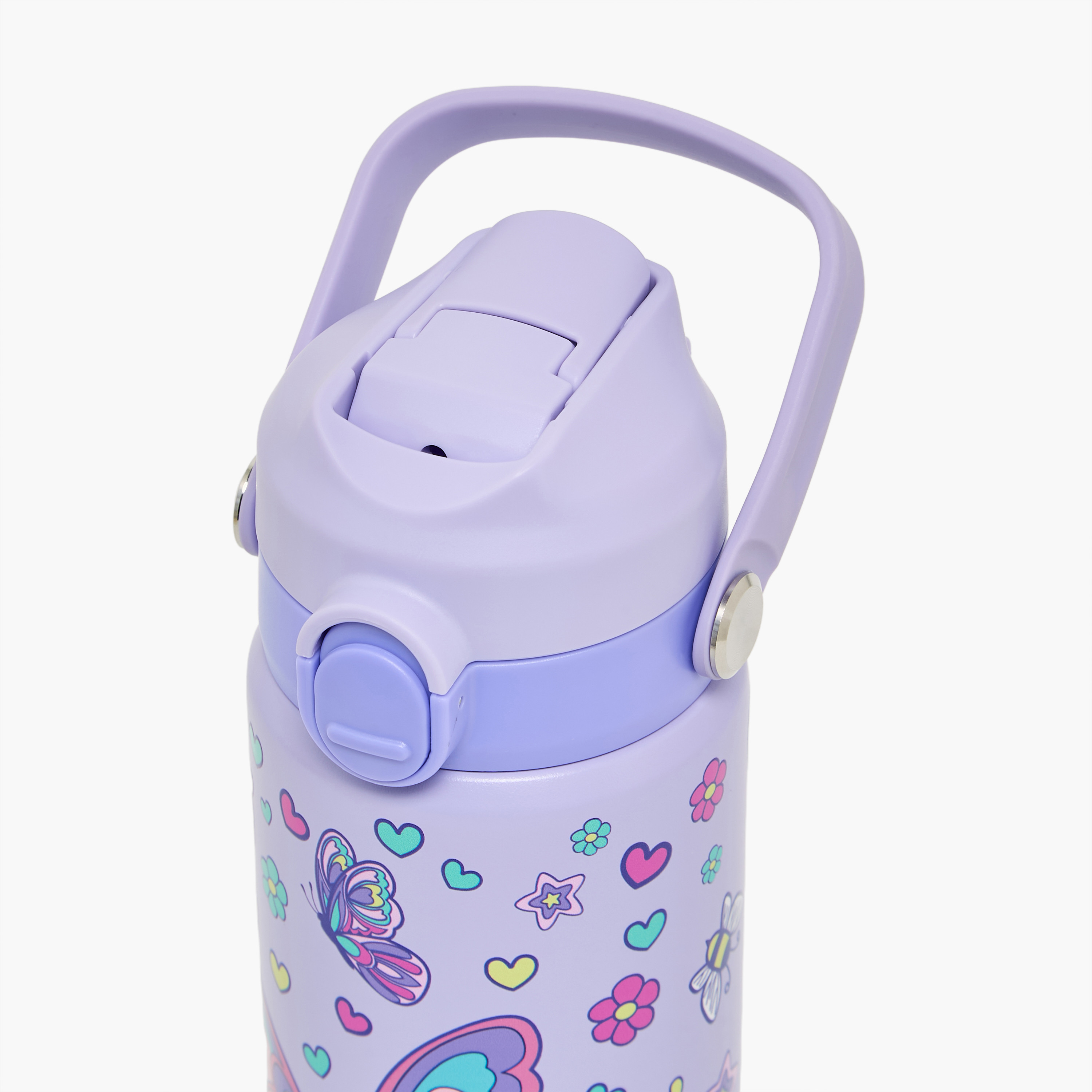 قارورة مياه ستانلس ستيل بمقبض وفوهة قلابة وطبعات فراشة من جونيورز-school-waterbottles-image-4