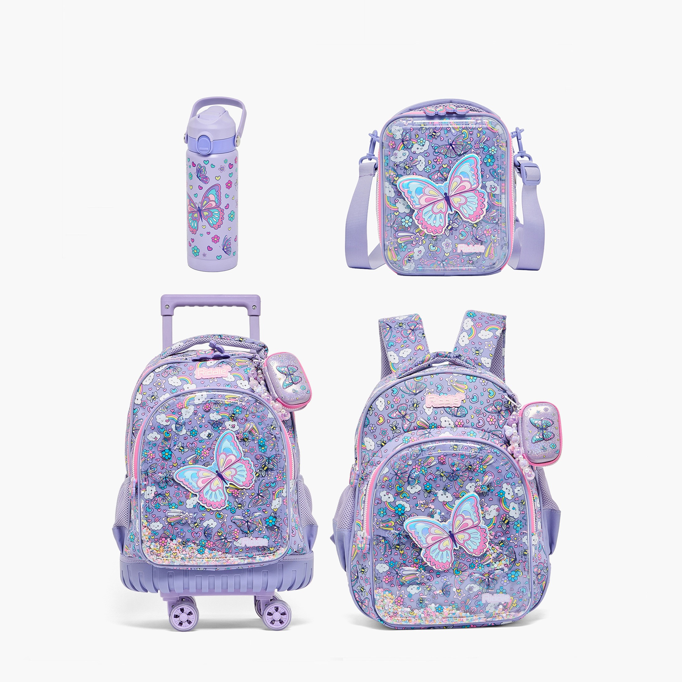 قارورة مياه ستانلس ستيل بمقبض وفوهة قلابة وطبعات فراشة من جونيورز-school-waterbottles-image-9