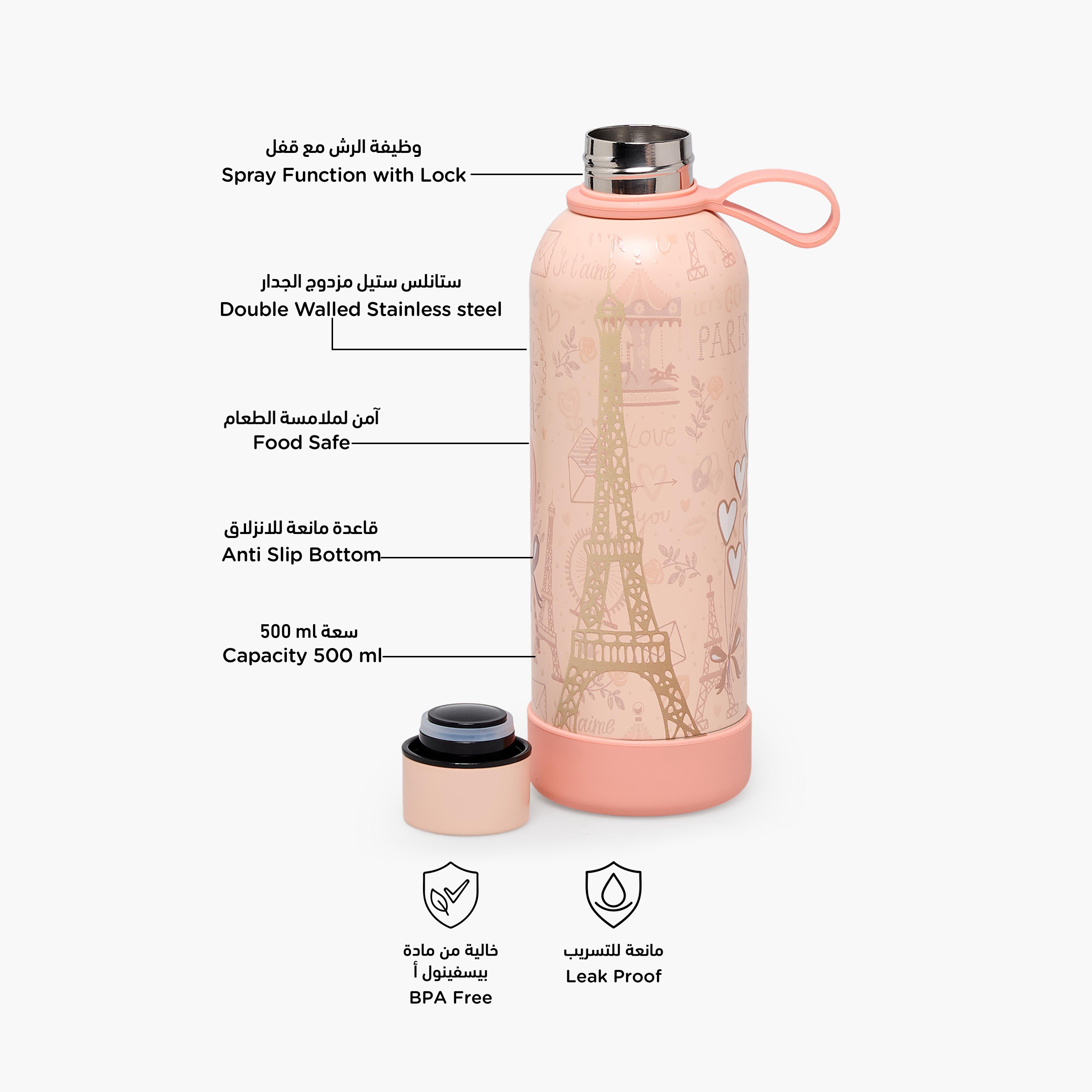 قارورة مياه ستانلس ستيل بمقبض حلقة وطبعات باريس من جونيورز-school-waterbottles-image-2