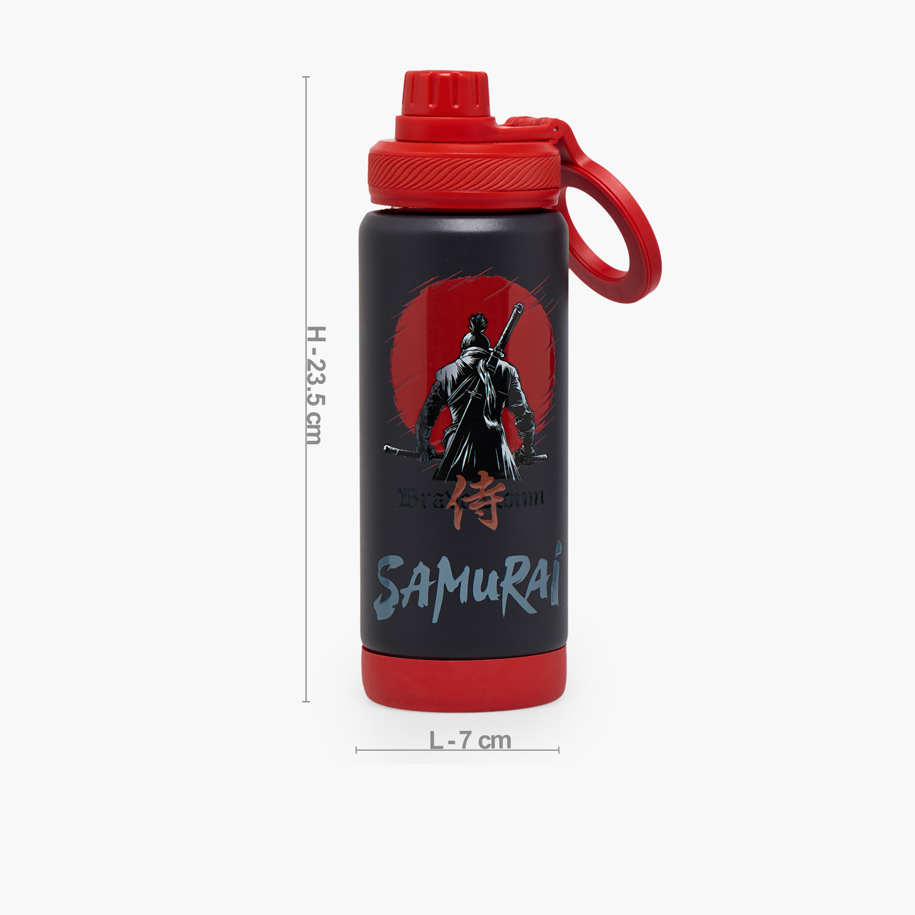 قارورة مياه ستانلس ستيل بفوهة وطبعات ساموراي ومقبض من جونيورز-school-waterbottles-image-3