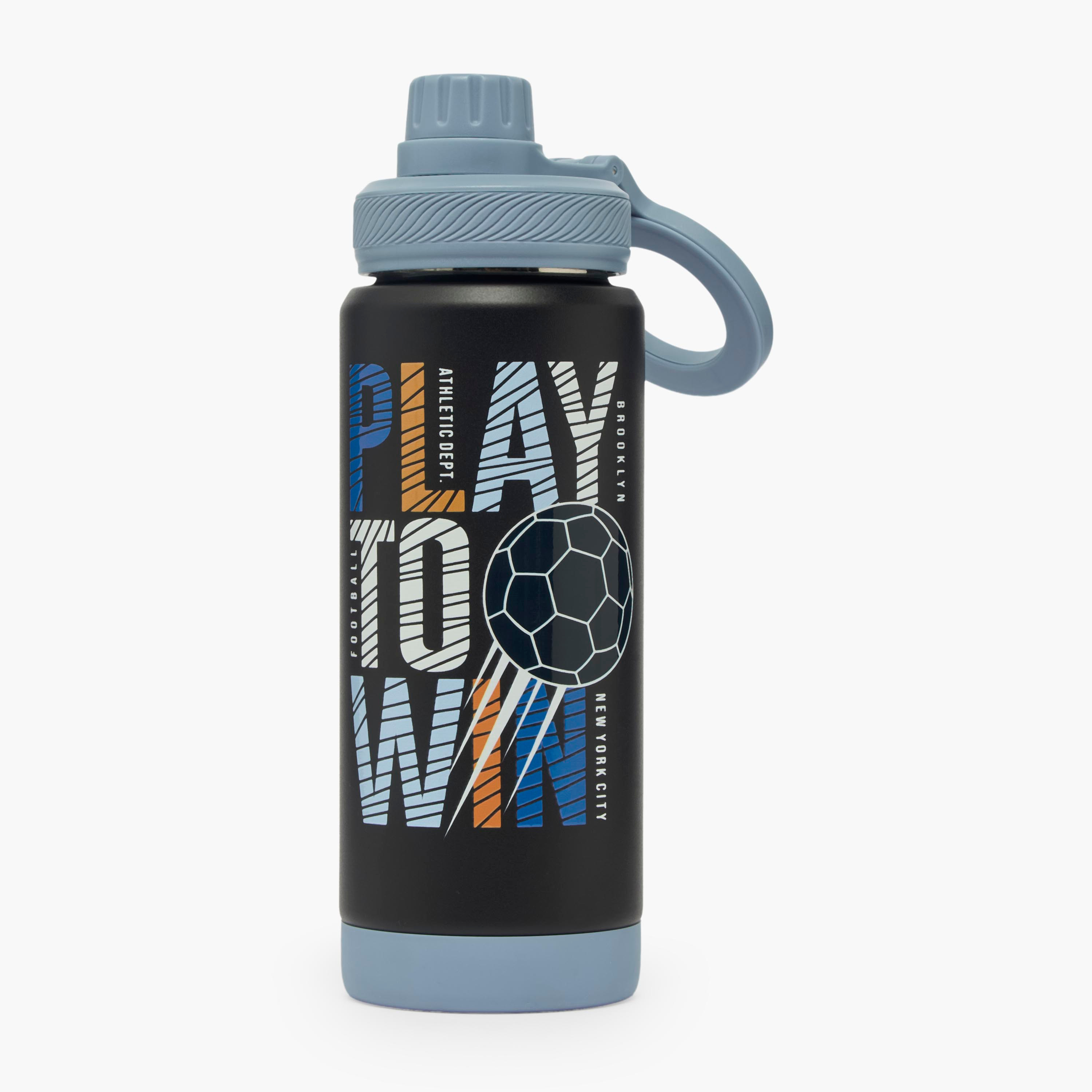 Juniors Football Print Stainless Steel Water Bottle with Carry Loop-school-waterbottles-image-1