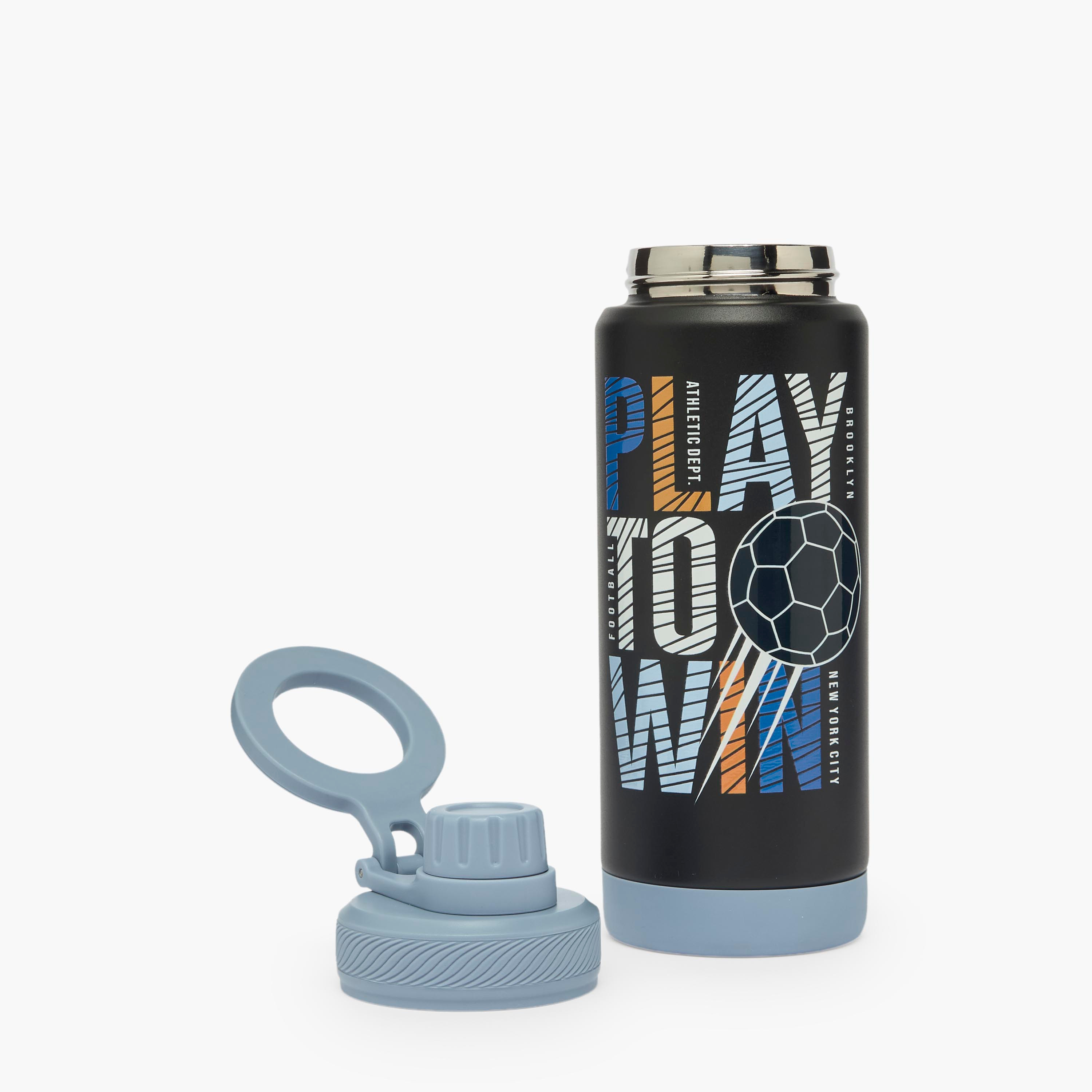 Juniors Football Print Stainless Steel Water Bottle with Carry Loop-school-waterbottles-image-2