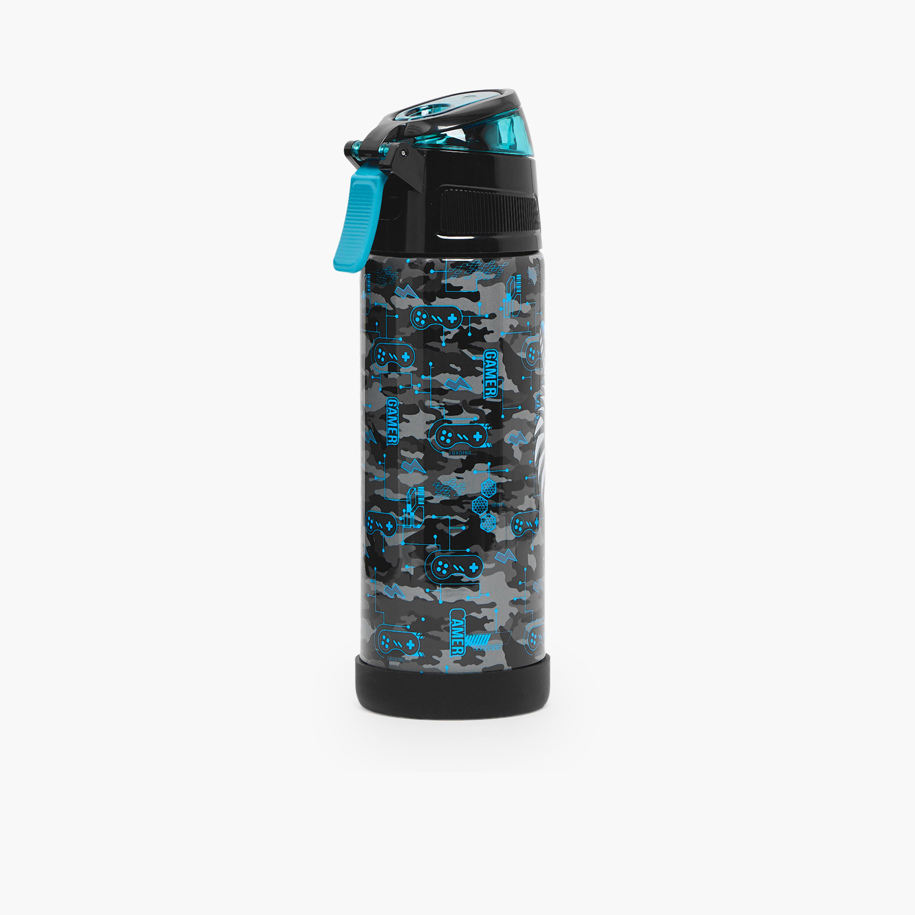قارورة مياه ستانلس ستيل بطبعات نمر مع فوهة فليب ومقبض من جونيورز-school-waterbottles-image-8