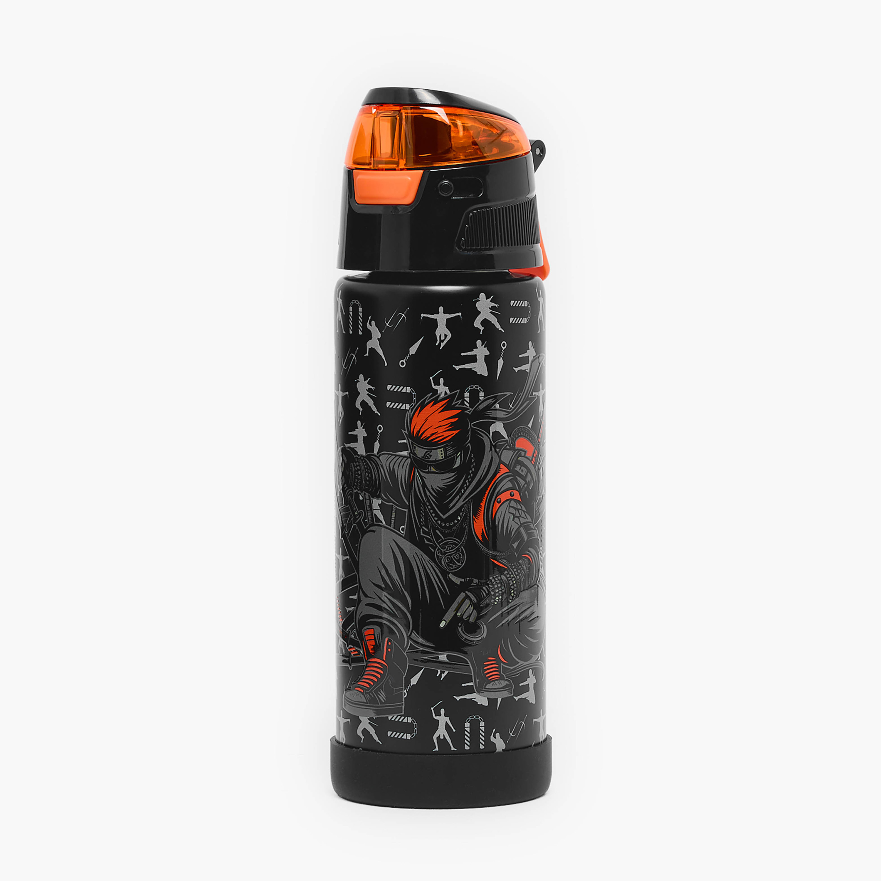 قارورة مياه ستانلس ستيل بفوهة ومقبض وطبعات نينجا من جونيورز-school-waterbottles-image-1