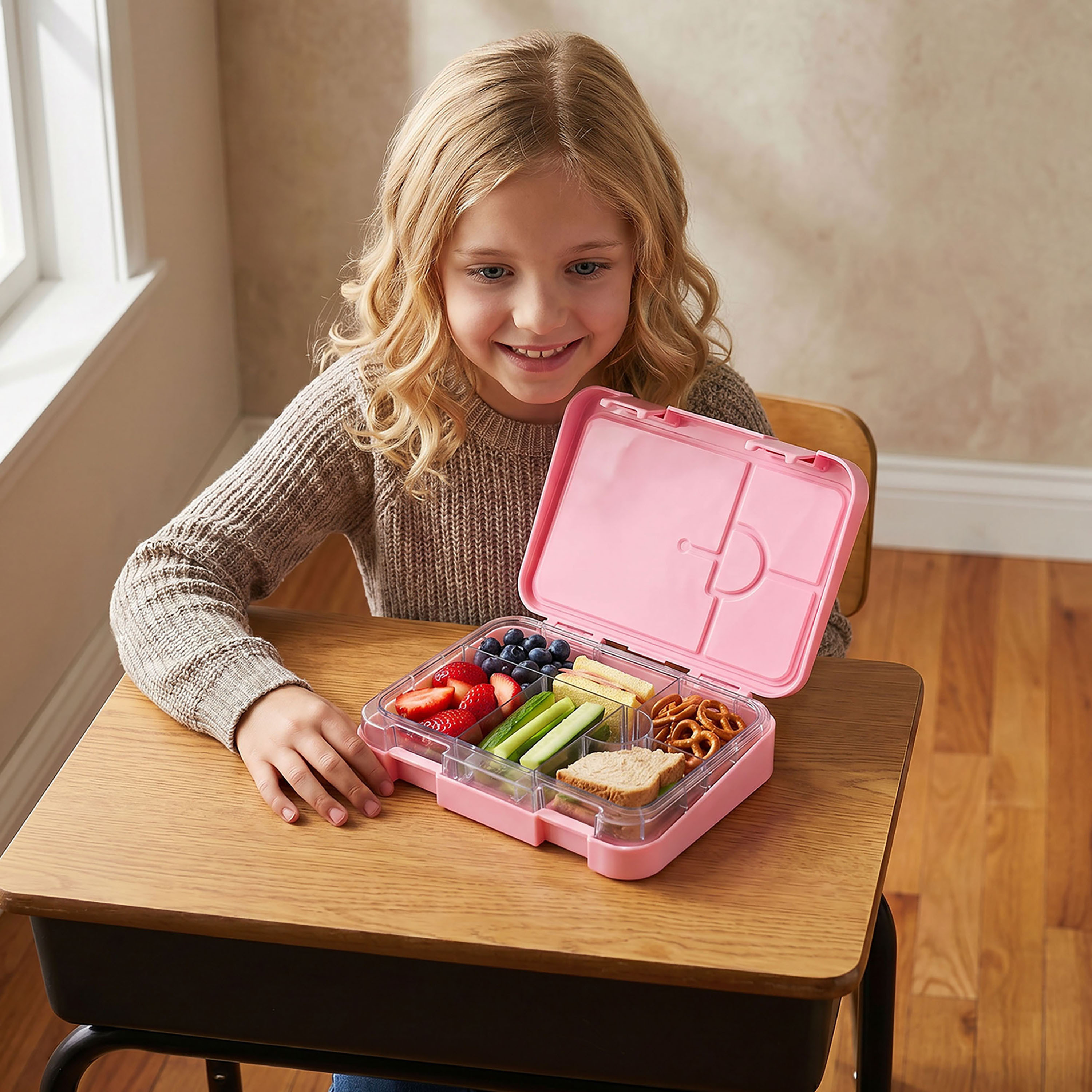 صندوق غداء بينتو بمشبك إغلاق وطبعات زهرية للبنات من جونيورز - 1 لتر-school-lunchessentials-lunchboxes-image-3