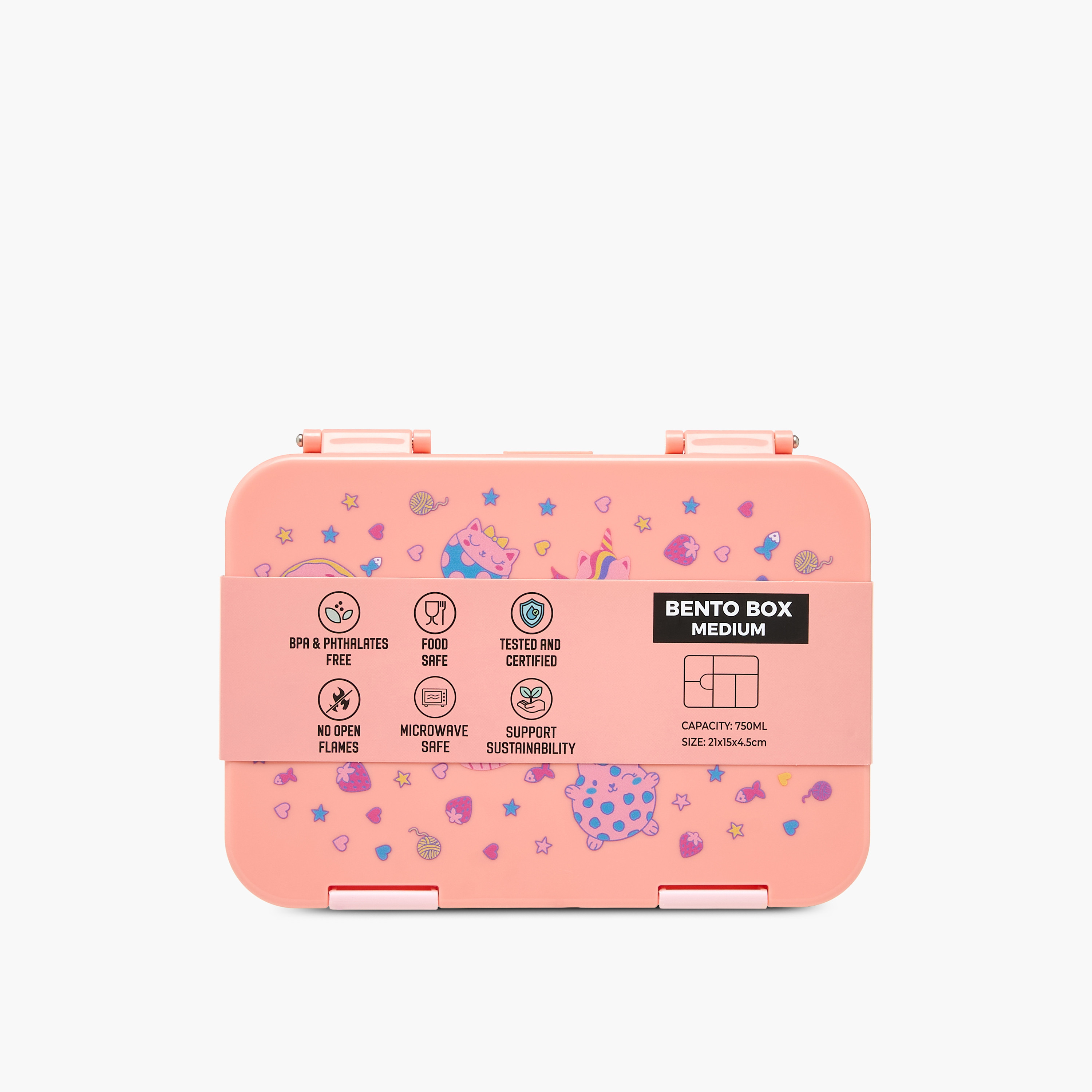 صندوق غداء بينتو بطبعة كب كيك للبنات  مع غطاء بقفل مشبك من جونيورز - 750 مل-school-lunchessentials-lunchboxes-image-12