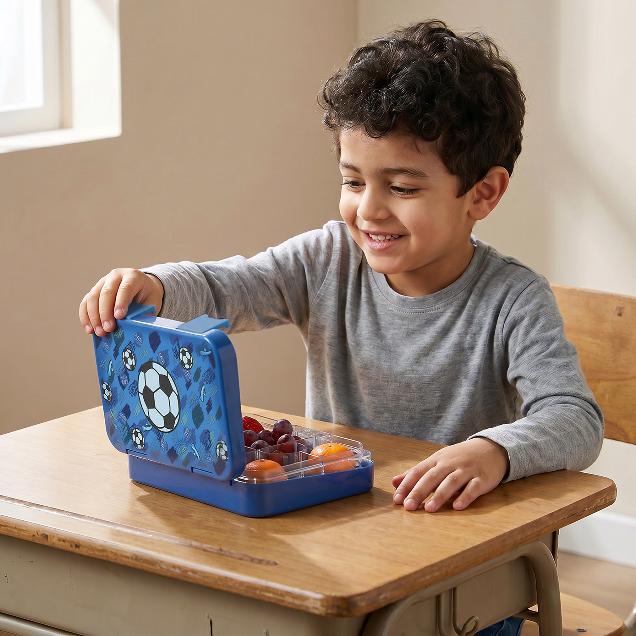 Juniors Football Print Bento Lunch Box for Boys with Clip Lock Lid - 750 ml-school-lunchessentials-lunchboxes-image-3
