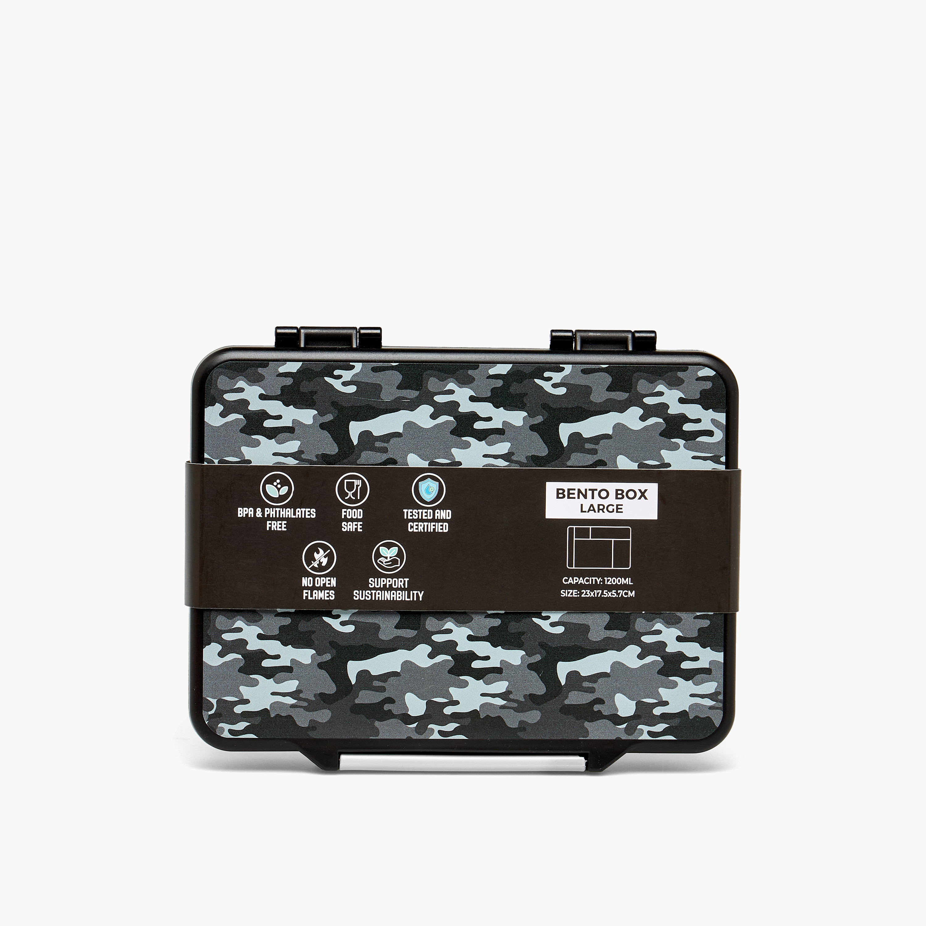 Juniors Camouflage Print Bento Box with Clip Lock Lid - 1.2 L-school-lunchessentials-lunchboxes-image-12