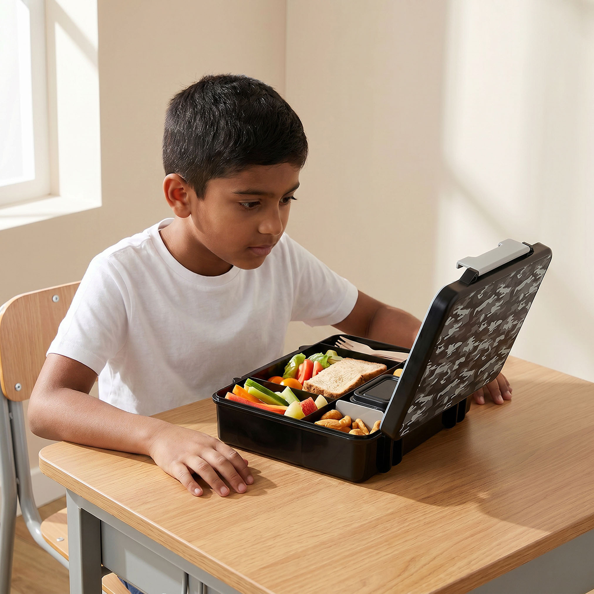 Juniors Camouflage Print Bento Box with Clip Lock Lid - 1.2 L-school-lunchessentials-lunchboxes-image-3
