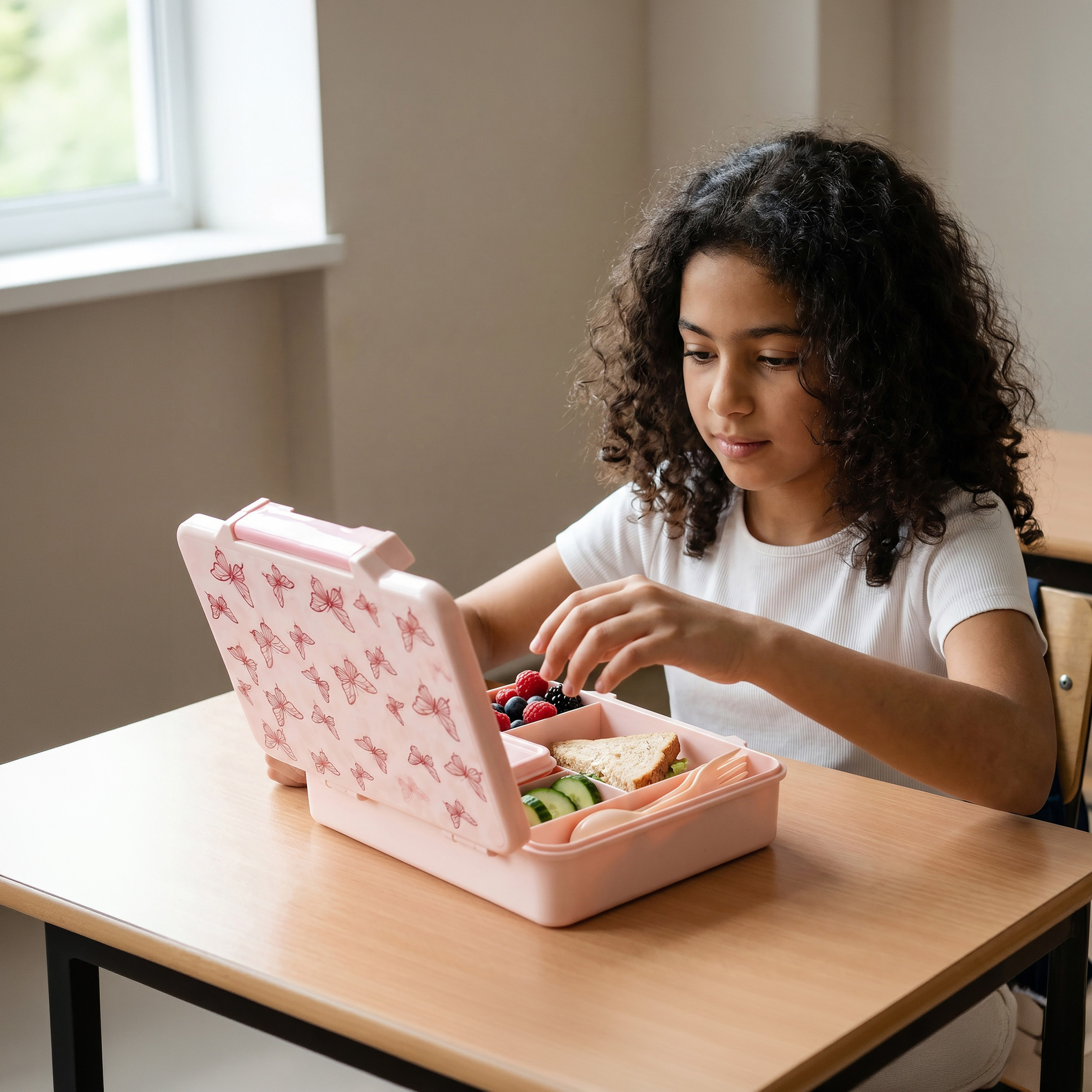 صندوق غداء بينتو بطبعات فراشة مع أدوات مائدة للبنات من جونيورز - 1.2 لتر-school-lunchessentials-lunchboxes-image-3