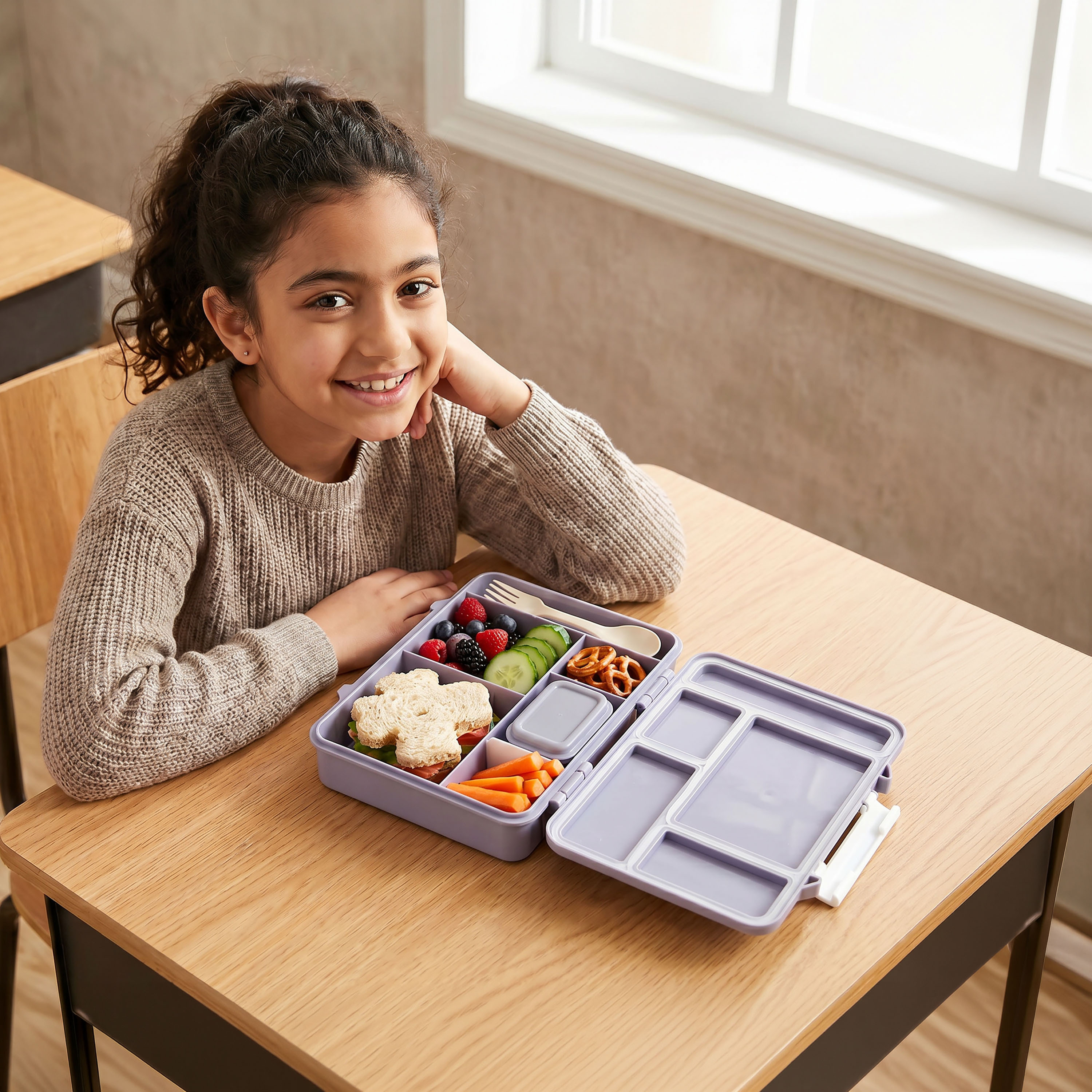 صندوق غداء بينتو بطبعات زهرية مع أدوات مائدة للبنات من جونيورز - 1.2 لتر-school-lunchessentials-lunchboxes-image-3