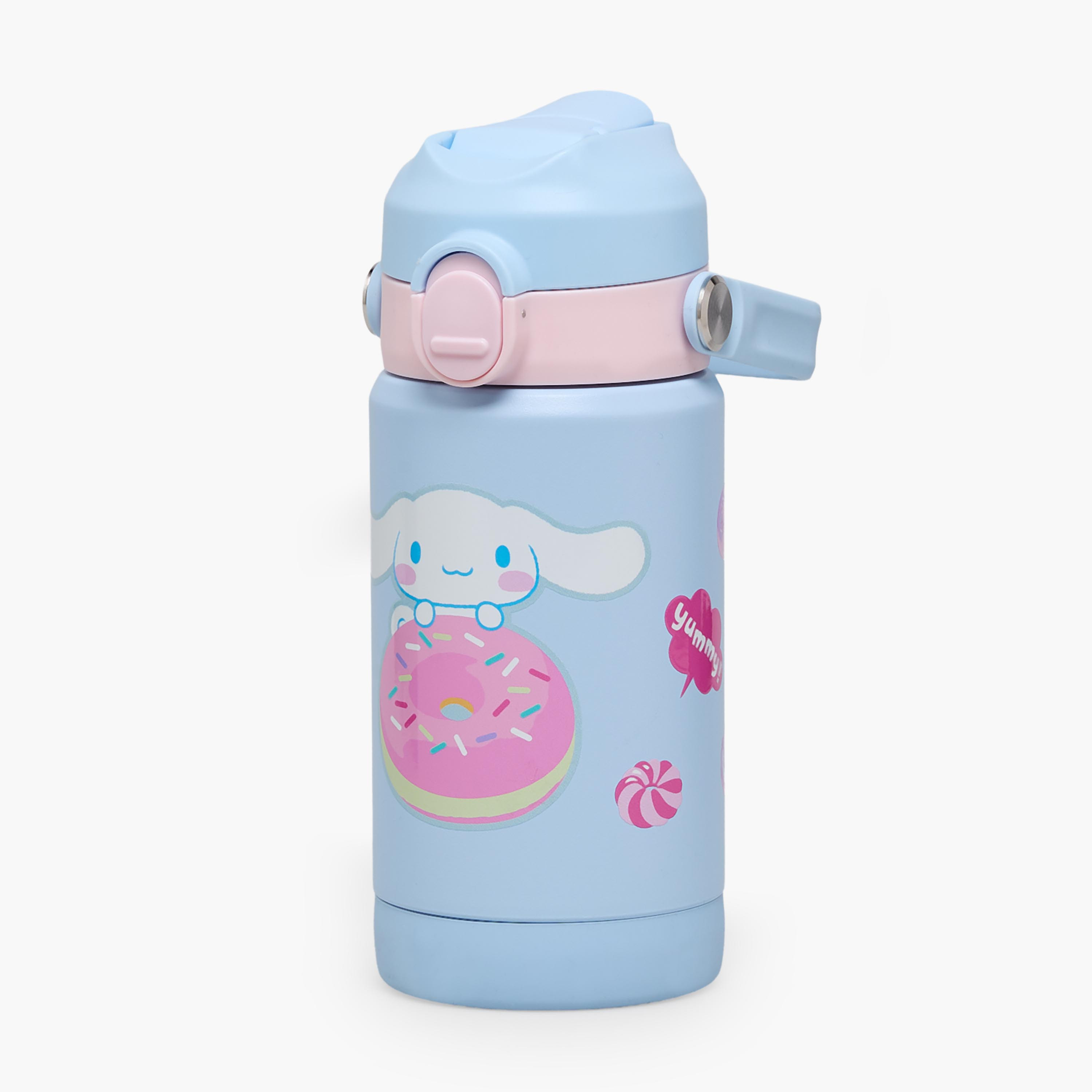 قارورة مياه ستانلس ستيل بفوهة بقشة ومقبض وطبعات سينامورول من سانريو-school-waterbottles-image-1