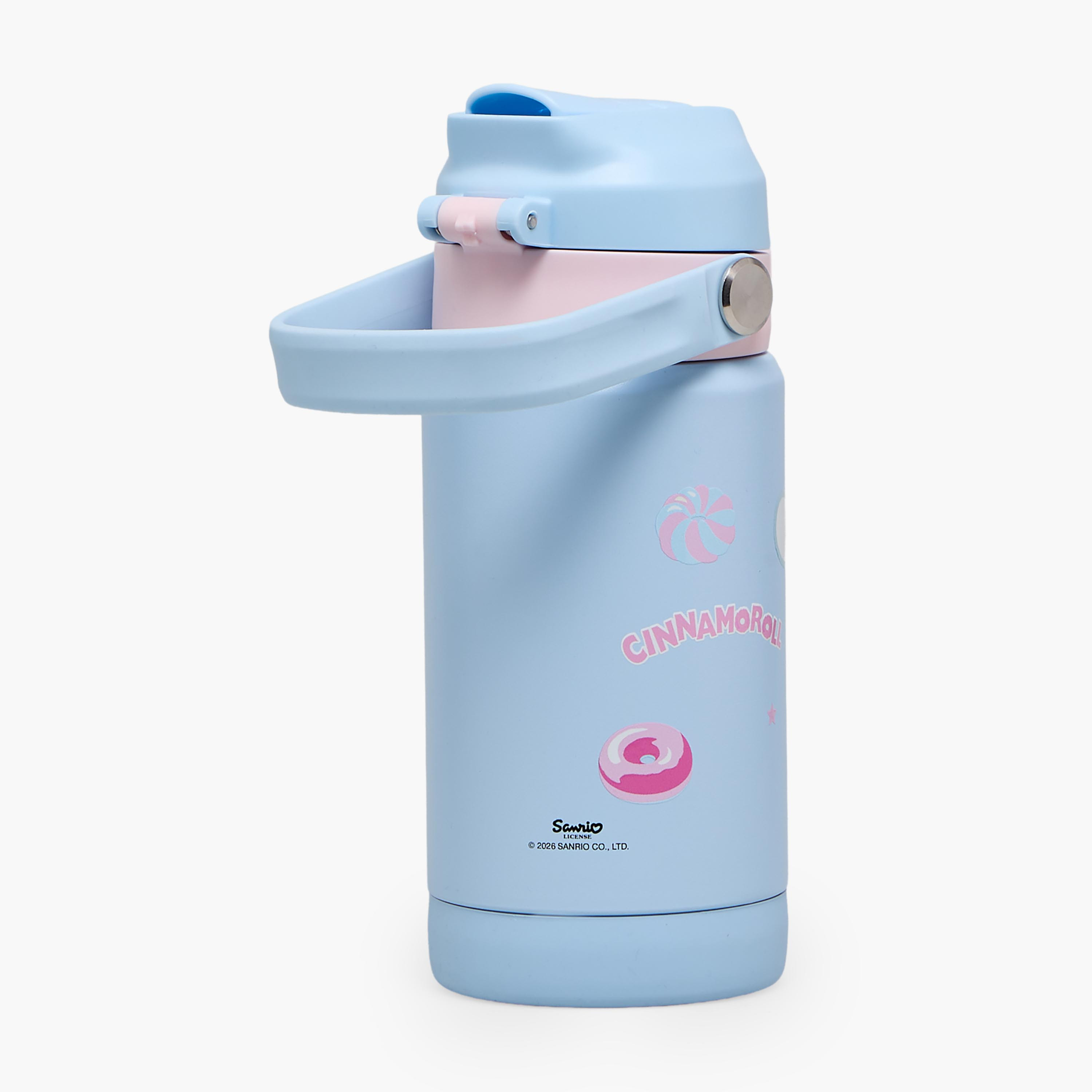 قارورة مياه ستانلس ستيل بفوهة بقشة ومقبض وطبعات سينامورول من سانريو-school-waterbottles-image-3