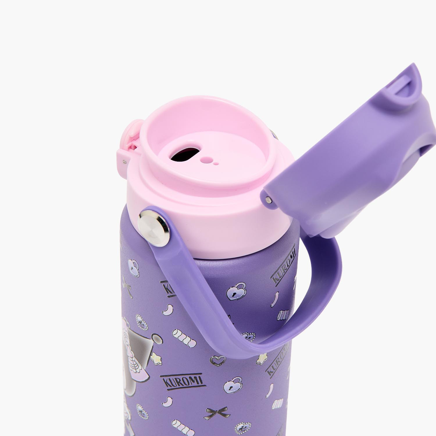 قارورة ماء ستانلس ستيل بطبعة كورومي مع فوهة قابلة للفتح ومقبض من سانريو-school-waterbottles-image-6