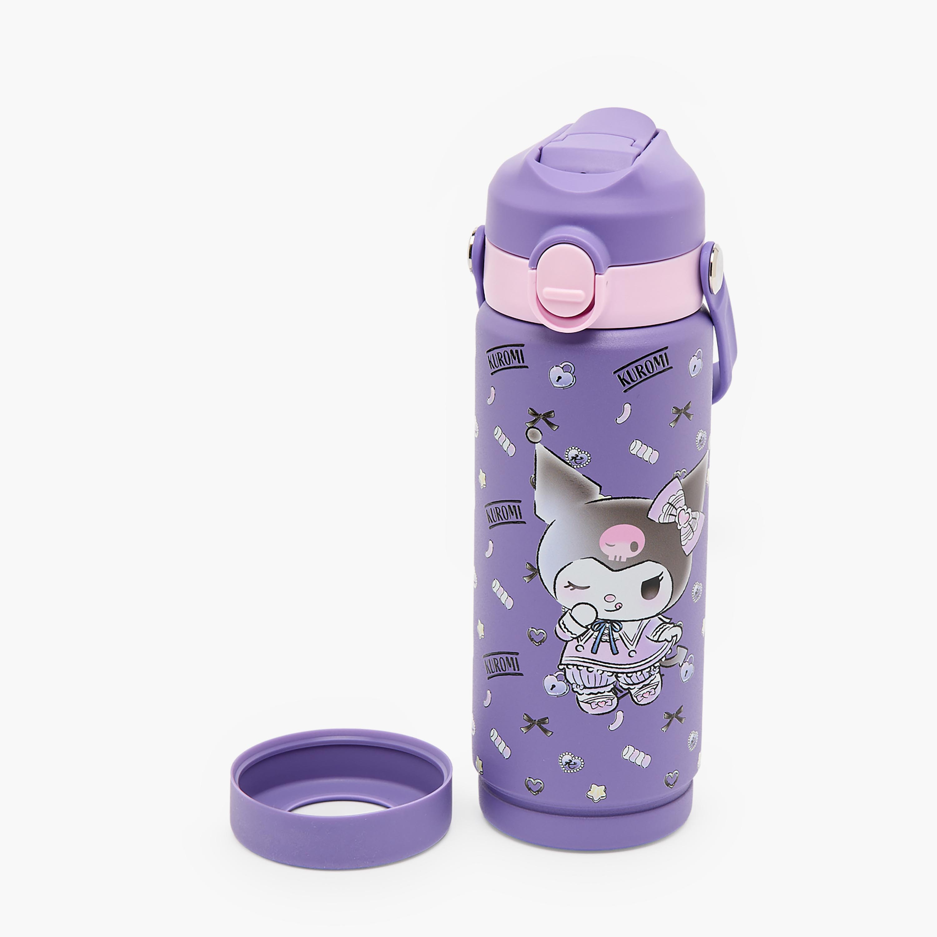 قارورة ماء ستانلس ستيل بطبعة كورومي مع فوهة قابلة للفتح ومقبض من سانريو-school-waterbottles-image-3
