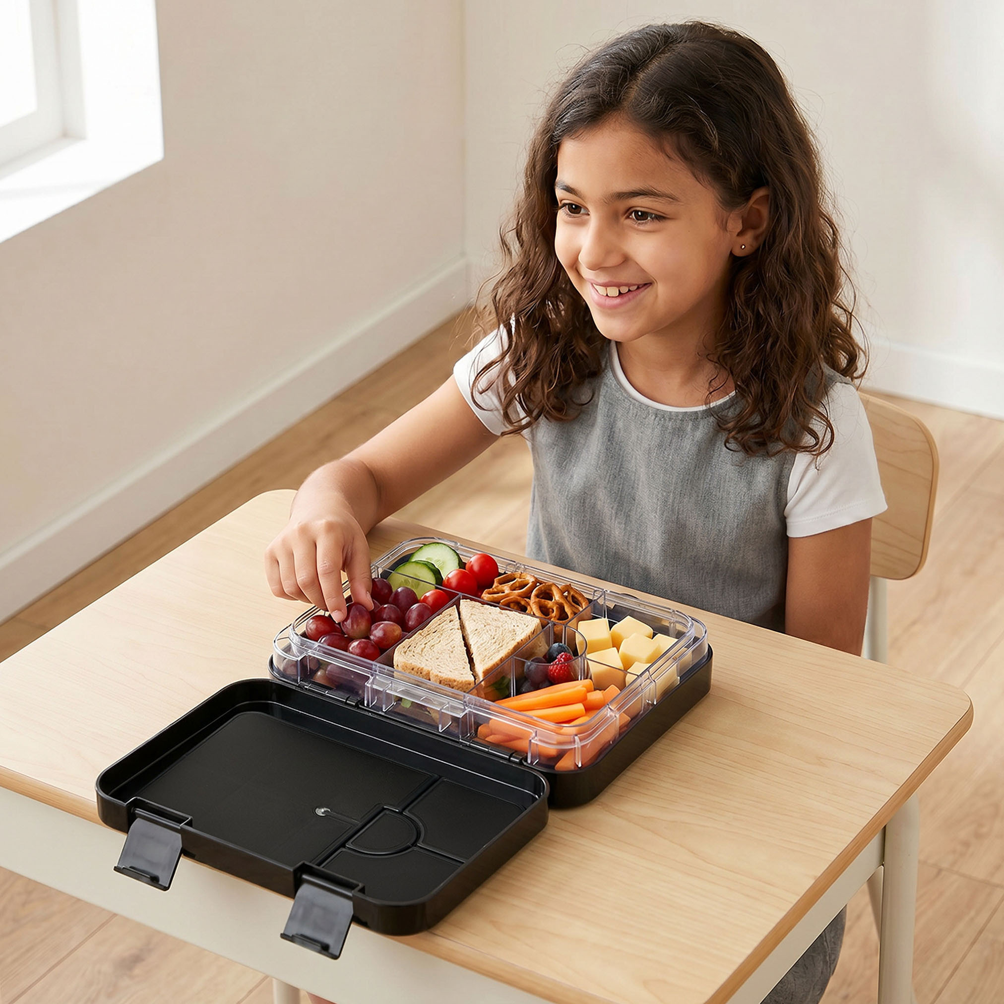 صندوق غداء بنتو بطبعة هيلو كيتي للبنات مع غطاء بقفل كبس من سانيرو - 1 لتر-school-lunchessentials-lunchboxes-image-3