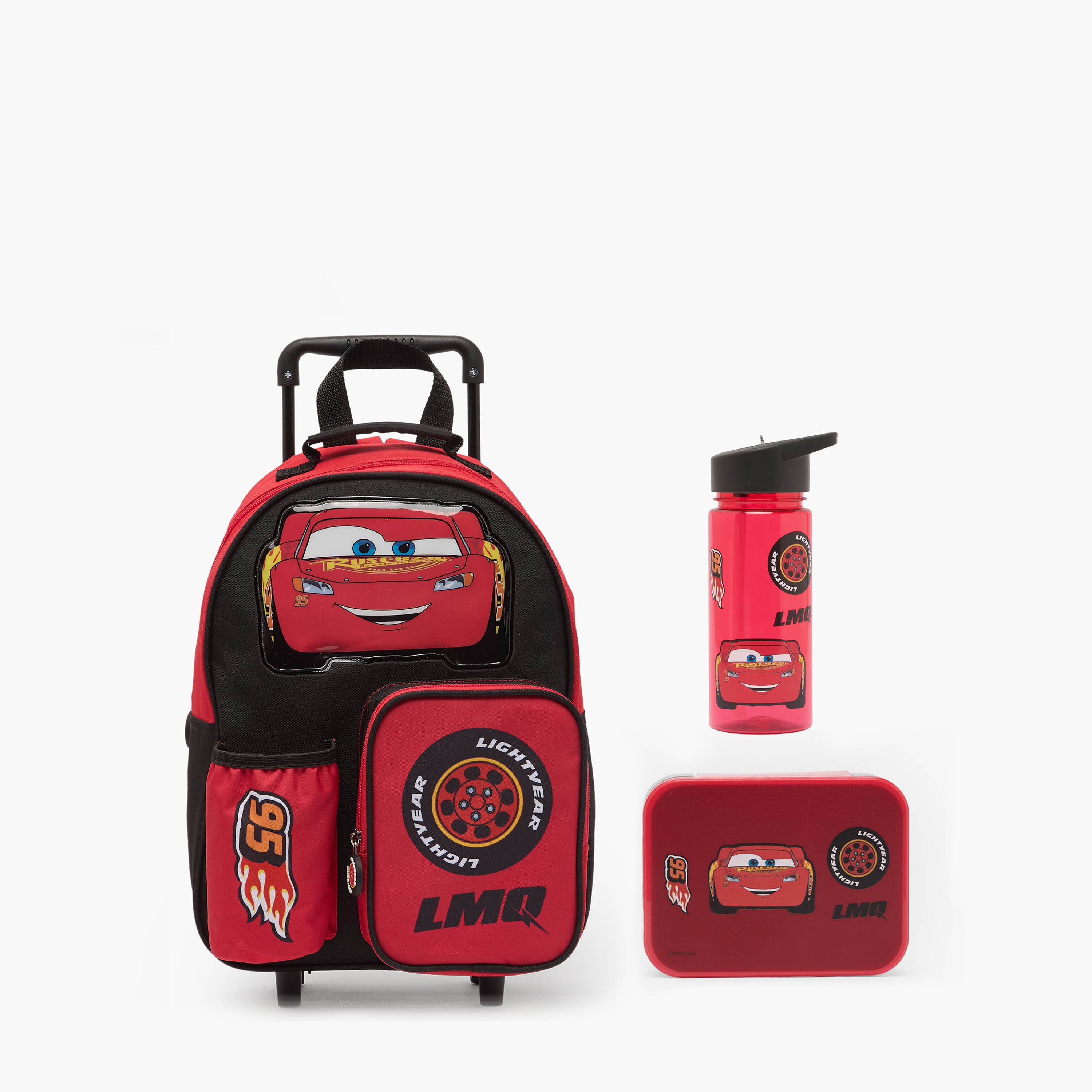 Disney Cars Print 3-Piece School Trolley Bag Set for Boys 3-5 Years with Lunch Box - 14 inches-school-bagsandbackpacks-trolleybags-image-2